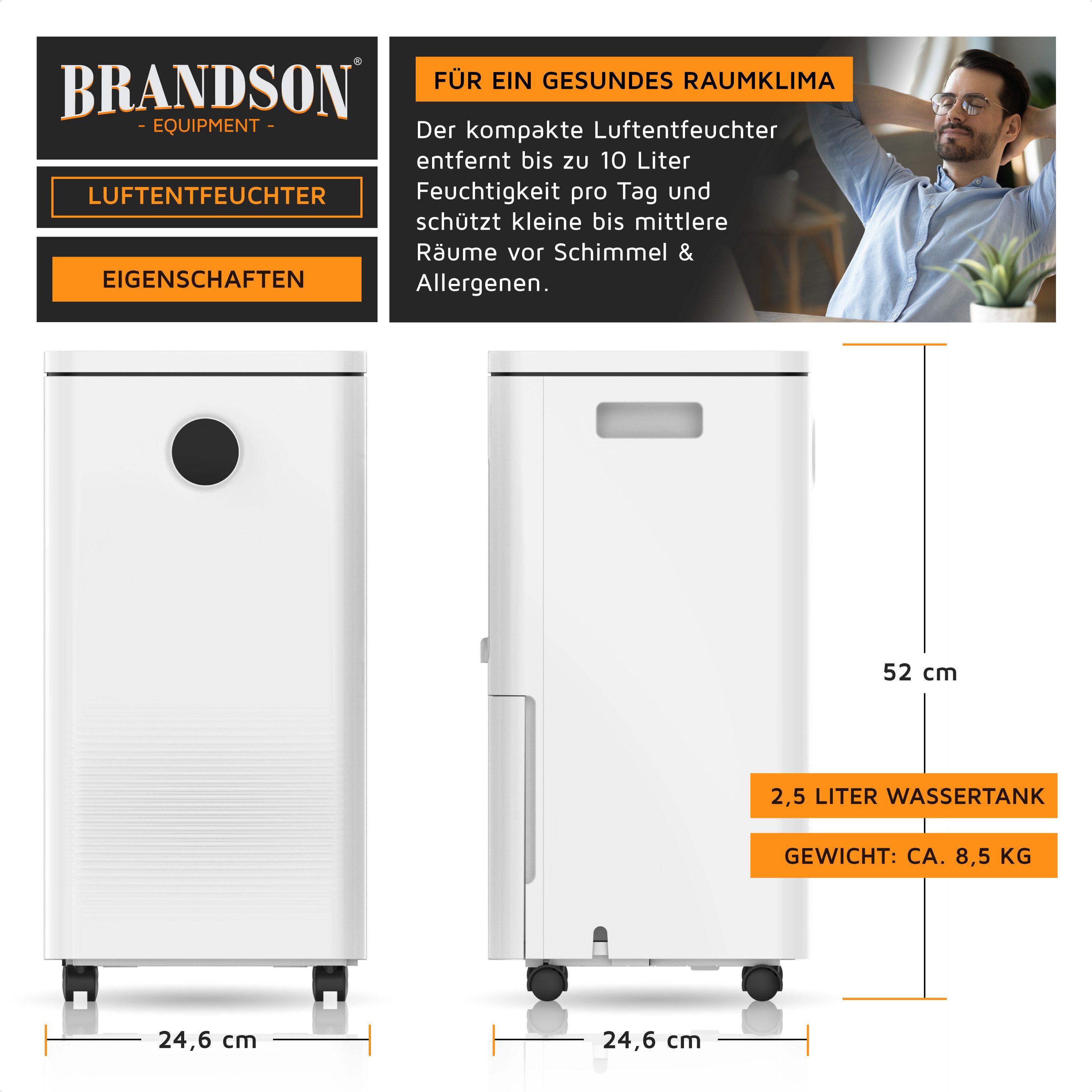 Brandson Luftentfeuchter mit Kompressor, 10L pro 24h, Dehumidifier Raumentf günstig online kaufen