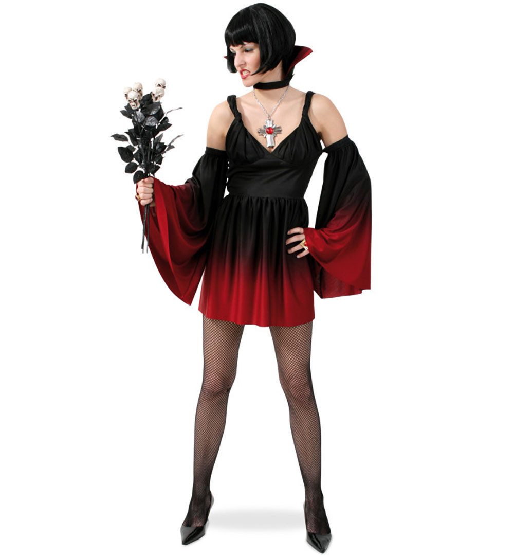 Fries Vampir-Kostüm Vampirin Vampir Damen Kostüm Kleid mit Kragen Halloween Karneval