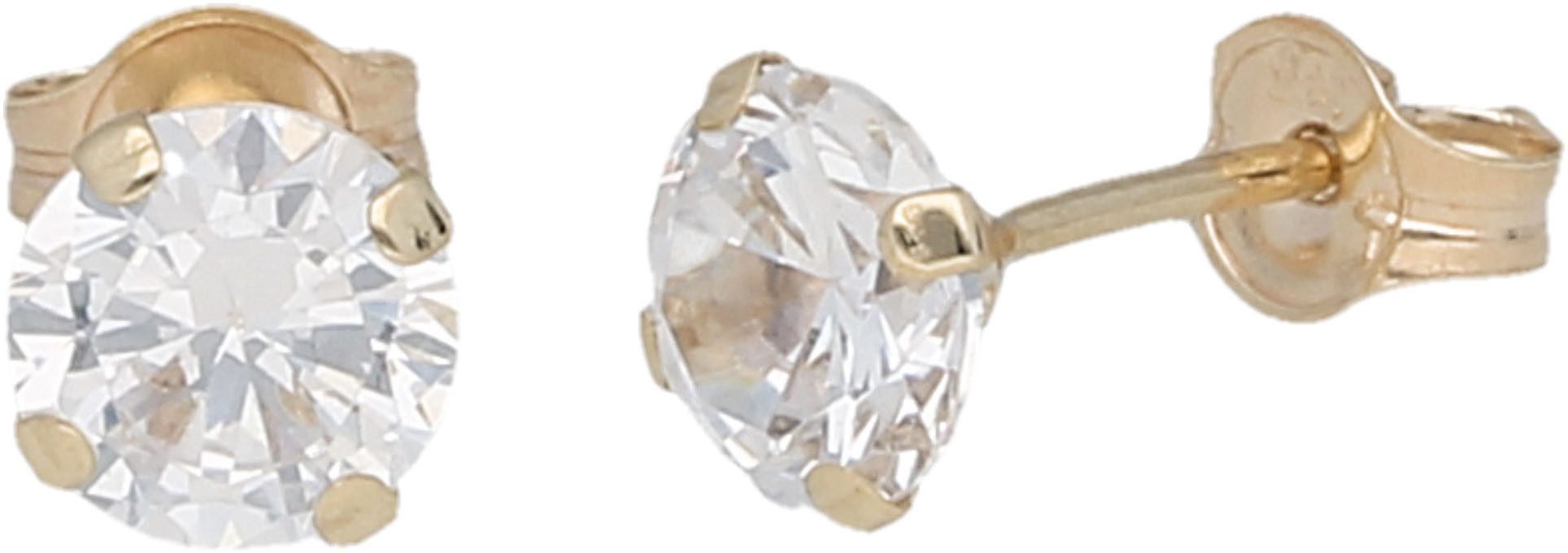 FIRETTI Paar Ohrstecker Schmuck Geschenk Gold 375 Ohrschmuck Ohrringe Solitär Krappenfassung mit Zirkonia (synth) mehr