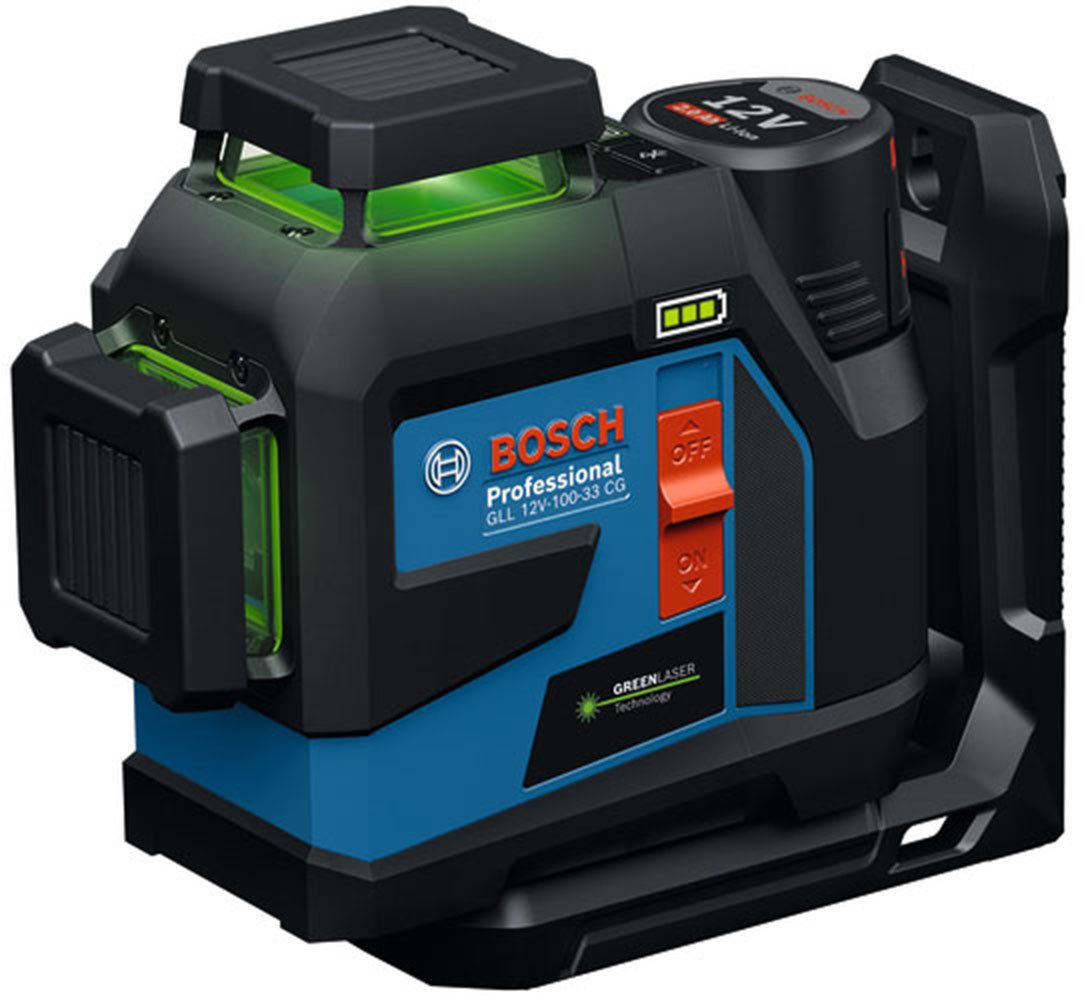 Bosch Professional Kreuzlinienlaser »GLL 12V-100-33 CG«, Inkl. 1x Akku GBA 12V 2.0Ah, in L-BOXX 136 und Universalhalter LB 10