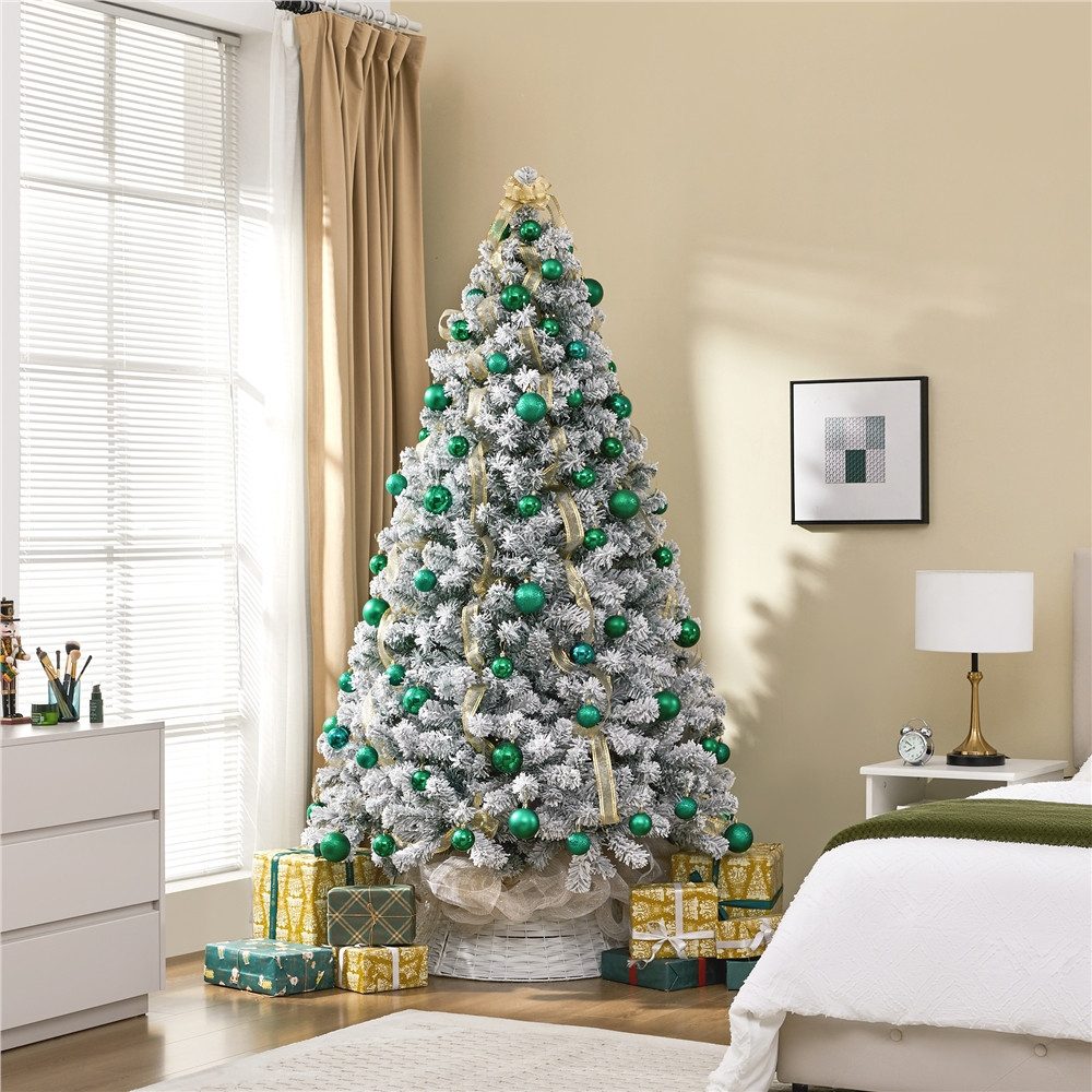 Yaheetech Künstlicher Weihnachtsbaum 183/213 cm H mit LED-Beleuchtung, Tannenbaum mit Schnee für Weihnachtsdekoration