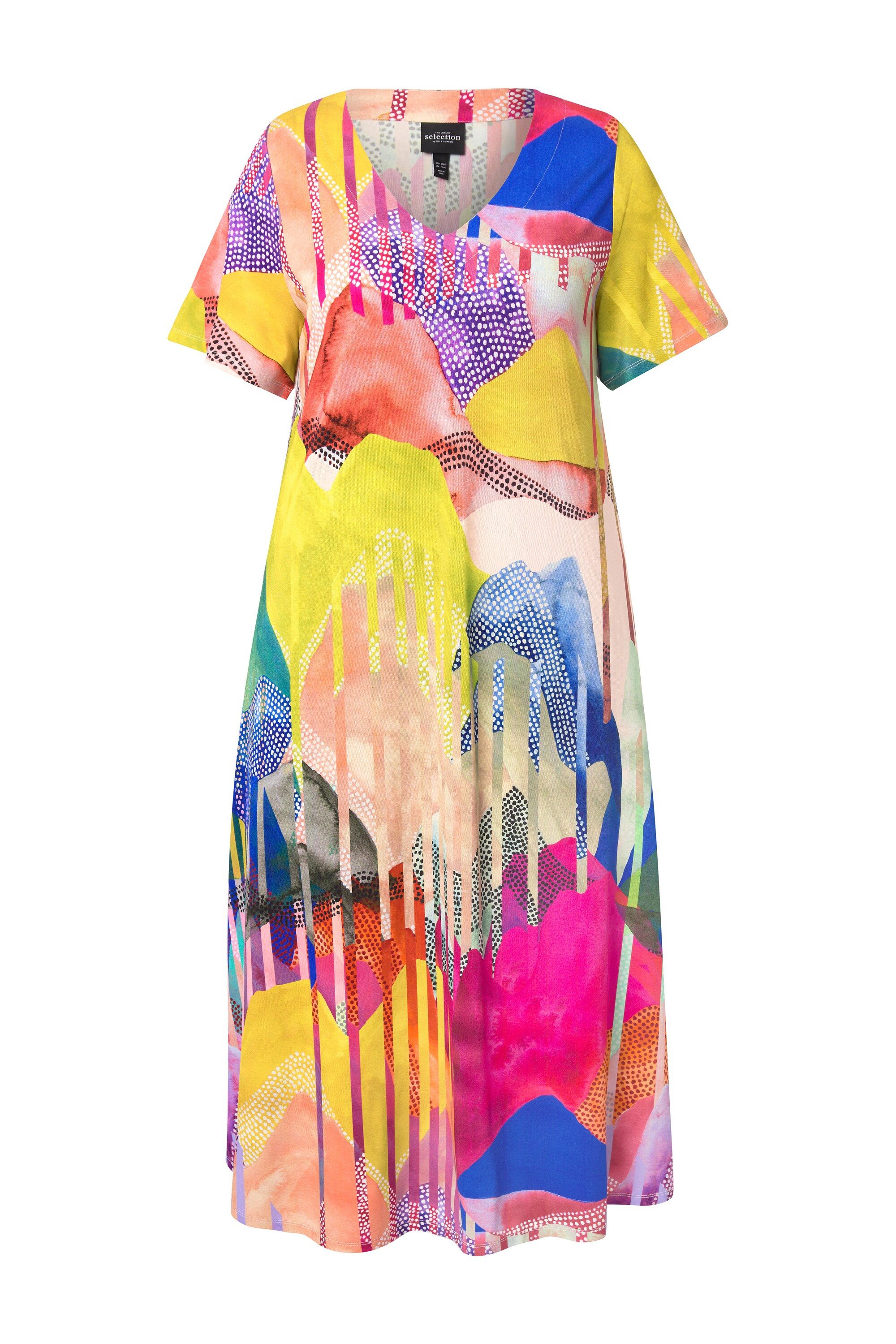 Ulla Popken Jerseykleid Midi-Slinkykleid A-Linie V-Ausschnitt günstig online kaufen