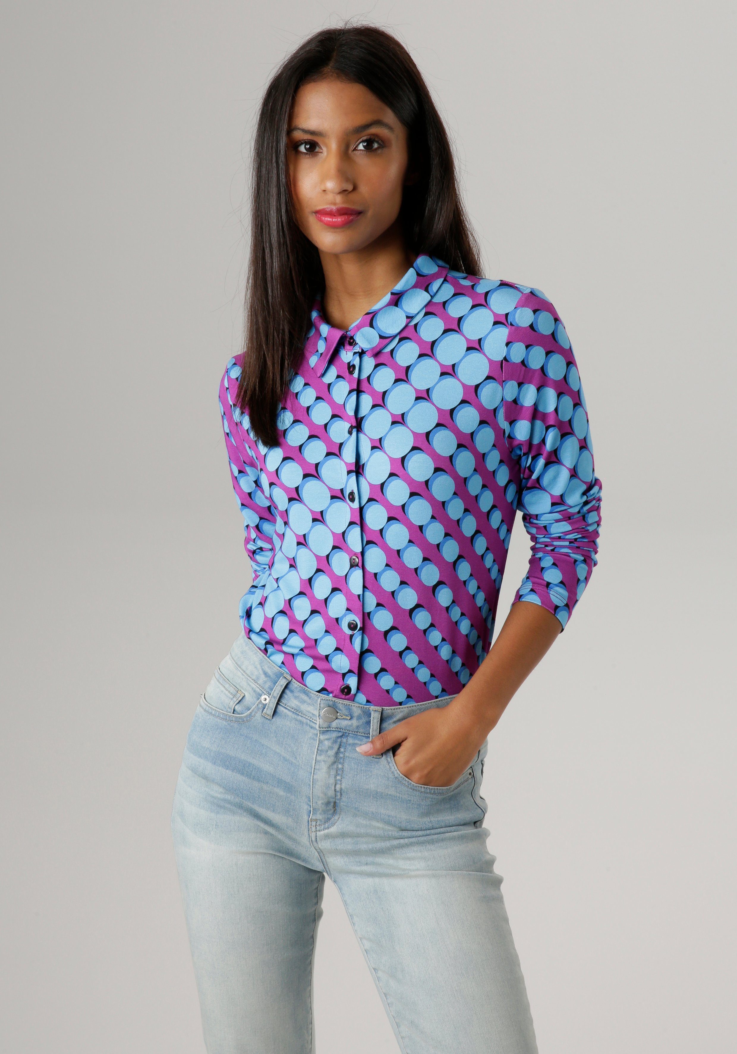 retro SELECTED - KOLLEKTION Jersey, aus Punktedruck NEUE Hemdbluse mit elastischem Aniston