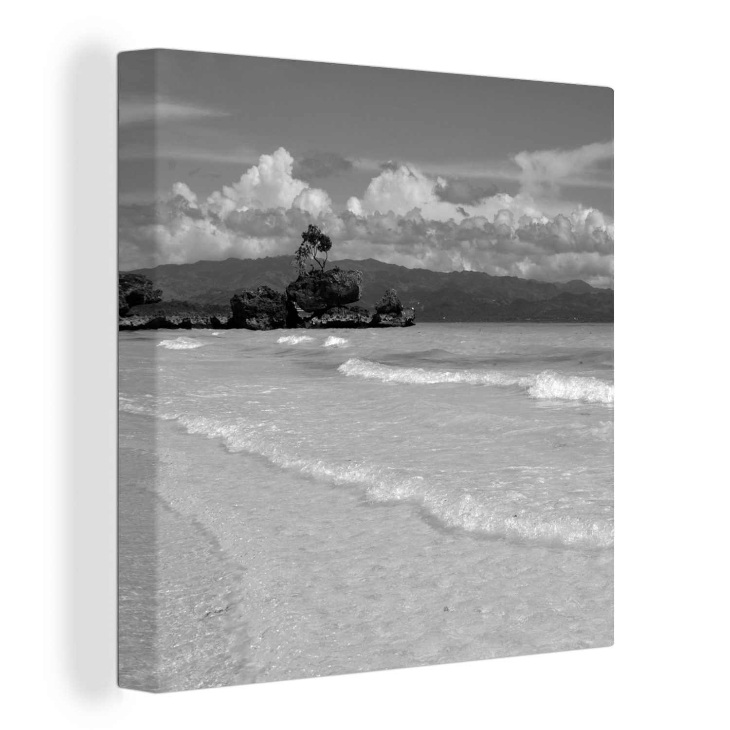 OneMillionCanvasses® Leinwandbild Tropischer Strand auf der Insel Boracay - schwarz und weiß, (1 St), Leinwand Bilder für Wohnzimmer Schlafzimmer