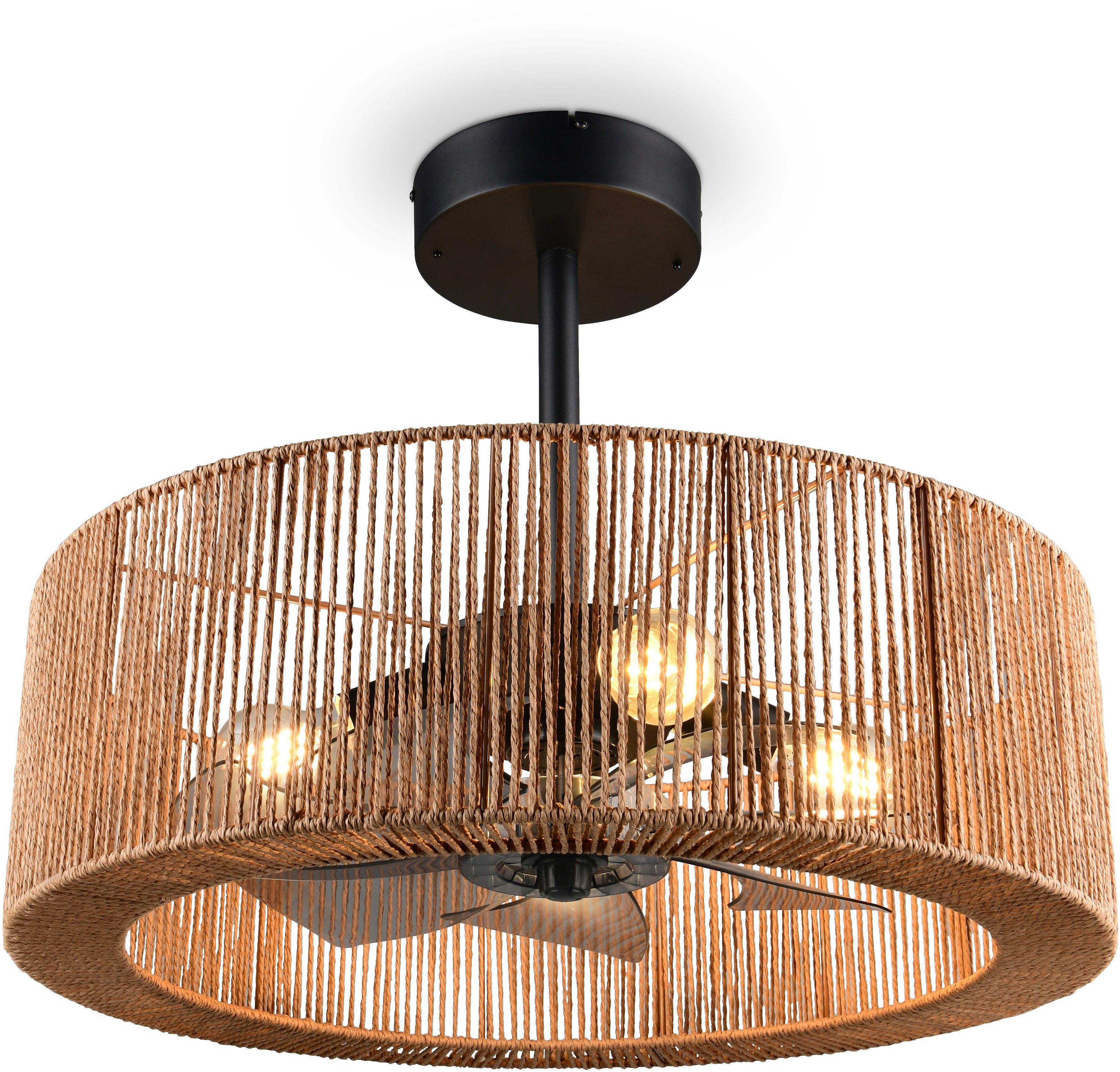 Reality Leuchten Deckenleuchte SMILLUM mit Ventilator, großer Deckenventilator mit Licht Ø 61cm, Fernbedienung, Infrarot inkl., Timerfunktion, Ventilatorfunktion, getrennt schaltbar, Leuchtmittel wechselbar, warmweiß - kaltweiß, exkl 4x E27 Leuchtmittel Ø