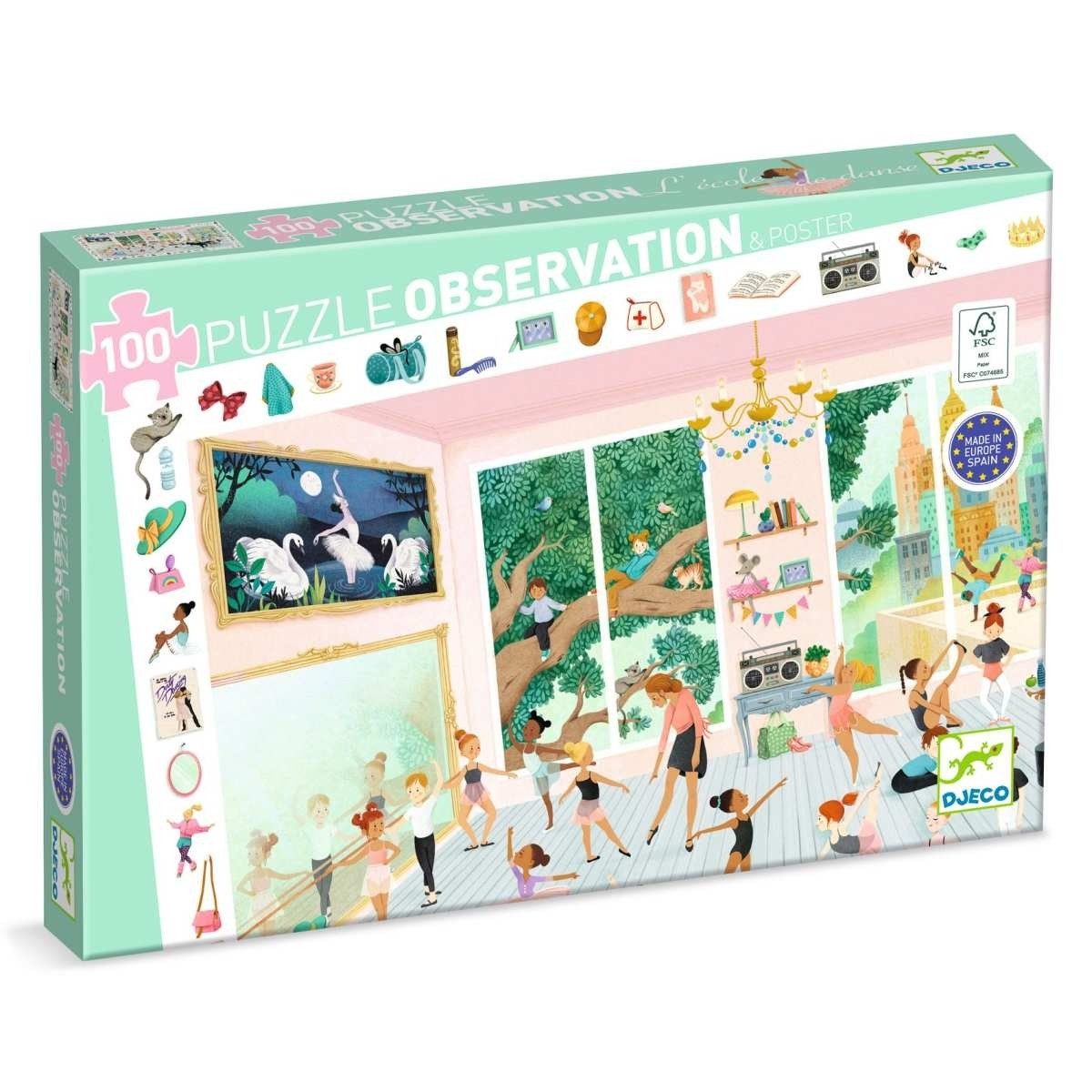 DJECO Puzzle Wimmelpuzzle Tanzschule - 100 Teile für Kinder, 100 Puzzleteile, Kinderpuzzle