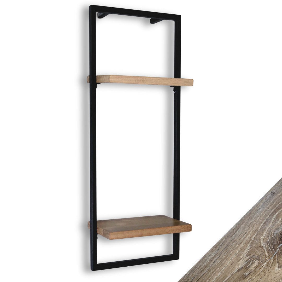 holz4home® Wandregal Eiche Hellgrau mit Metallrahmen günstig online kaufen