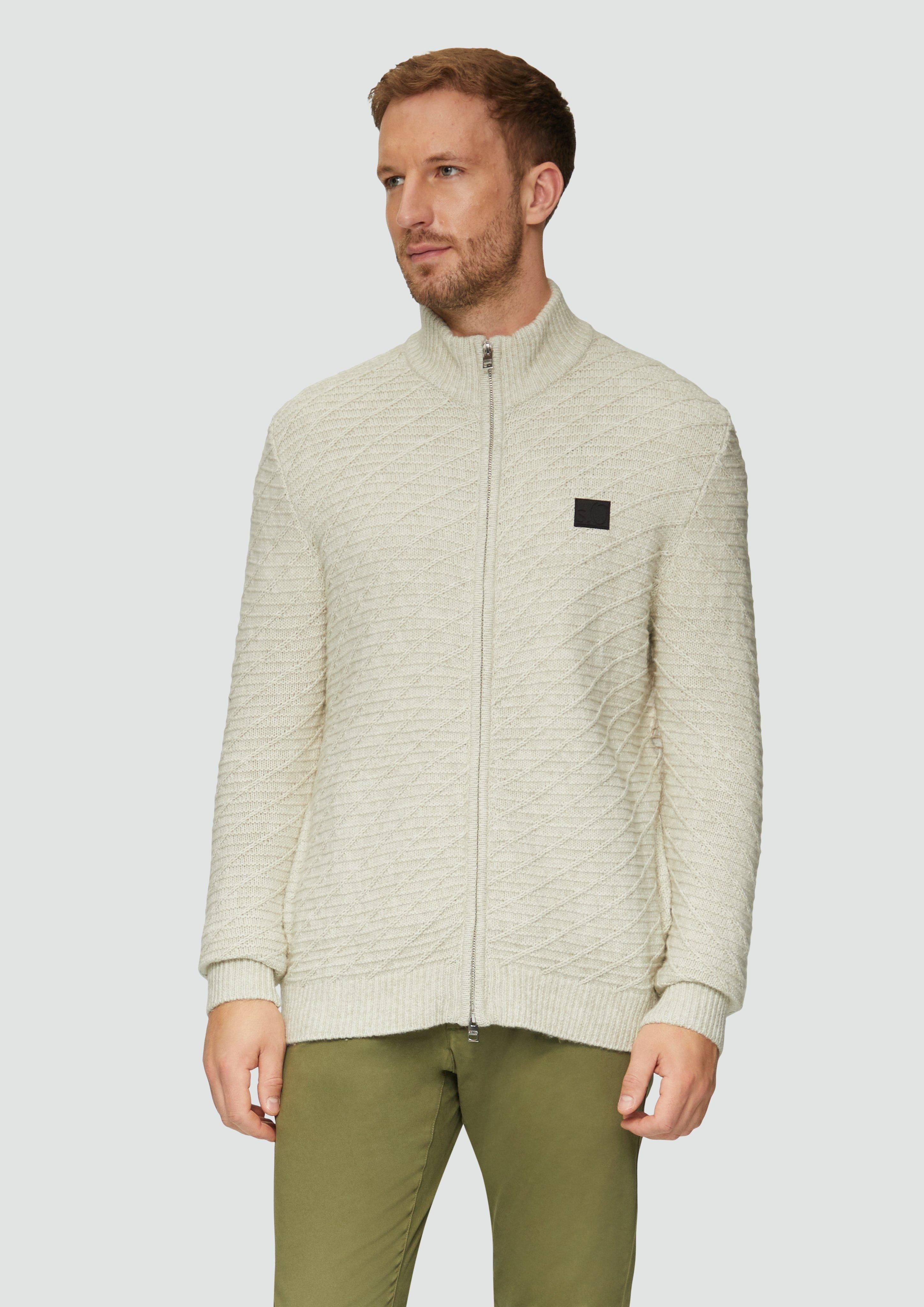 s.Oliver Strickjacke Wollmix-Cardigan mit Zwei-Wege-Reißverschluss Rippblende