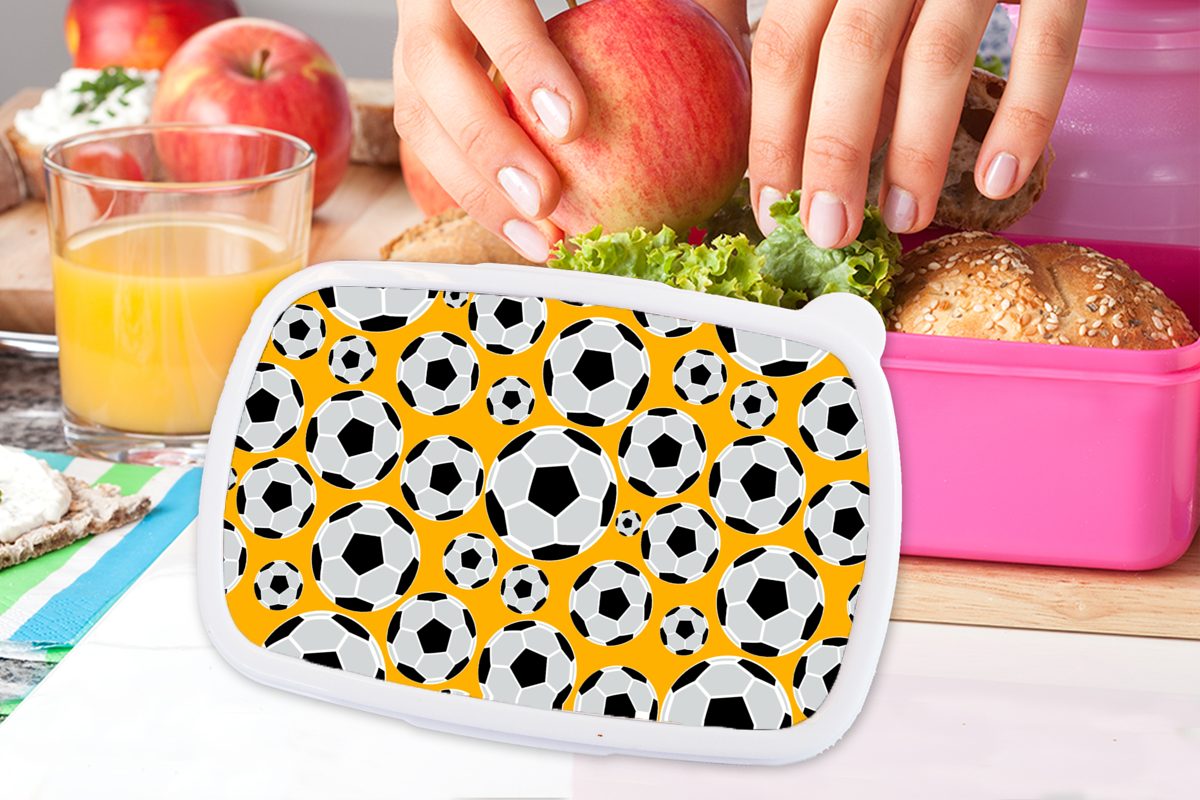 MuchoWow Lunchbox Fußball Schnittmuster Brotbox (2-tlg), Junge, Jungen - - Kunststoff, - Snackbox, - Kinder rosa Erwachsene, Sport Brotdose Mädchen, für - Kinder, Kunststoff