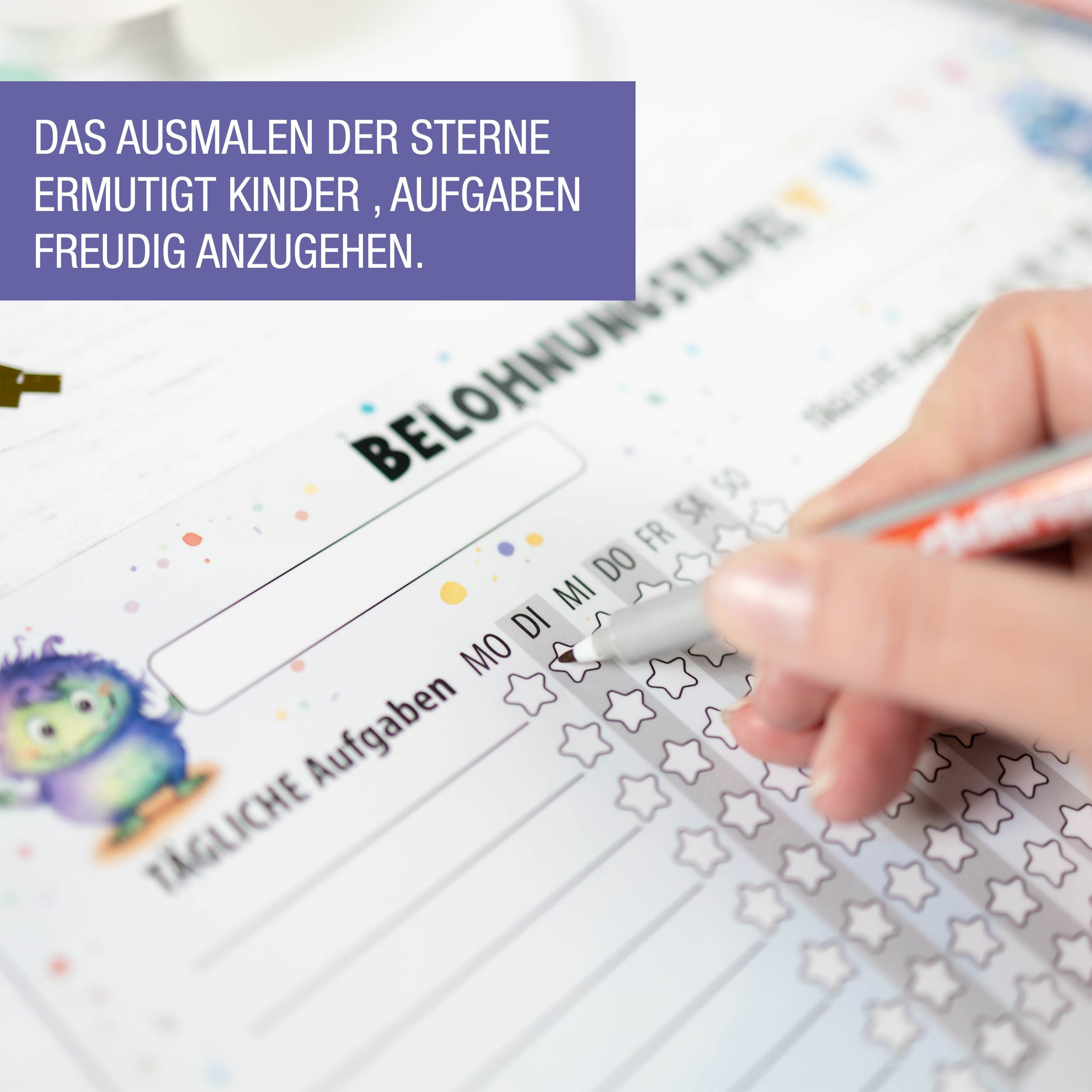 TOBJA Magnettafel Magnetische Belohnungstafel XL 2 Kinder Monster 4Stifte, Routine Planer Kinder 30x30 cm, abwischbar – Bild 5 von 5
