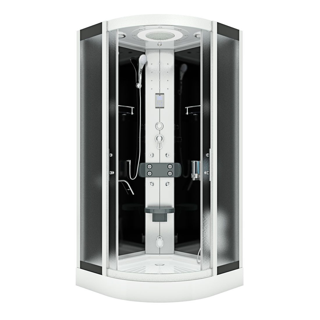 AcquaVapore Komplettdusche Fertigdusche Dusche D58-13M0 Schwarz 90x90, Sicherheitsglas ESG, inklusive Duschwanne, Höhenverstellbar, Mit Bauanleitung, Mit Beleuchtung, Gehärtetes Glas