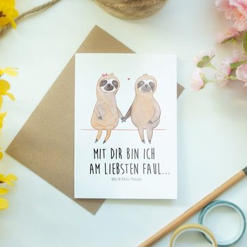 Mr. & Mrs. Panda Grußkarte Faultier Pärchen - Weiß - Geschenk, Grußkarte, Faultierliebe, gemeins, Hochglänzende Veredelung