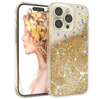 EAZY CASE Handyhülle Liquid Glittery Case für Apple iPhone 14 Pro 6,1 Zoll, Durchsichtig Back Case Handy Softcase Silikonhülle Glitzer Cover Gold