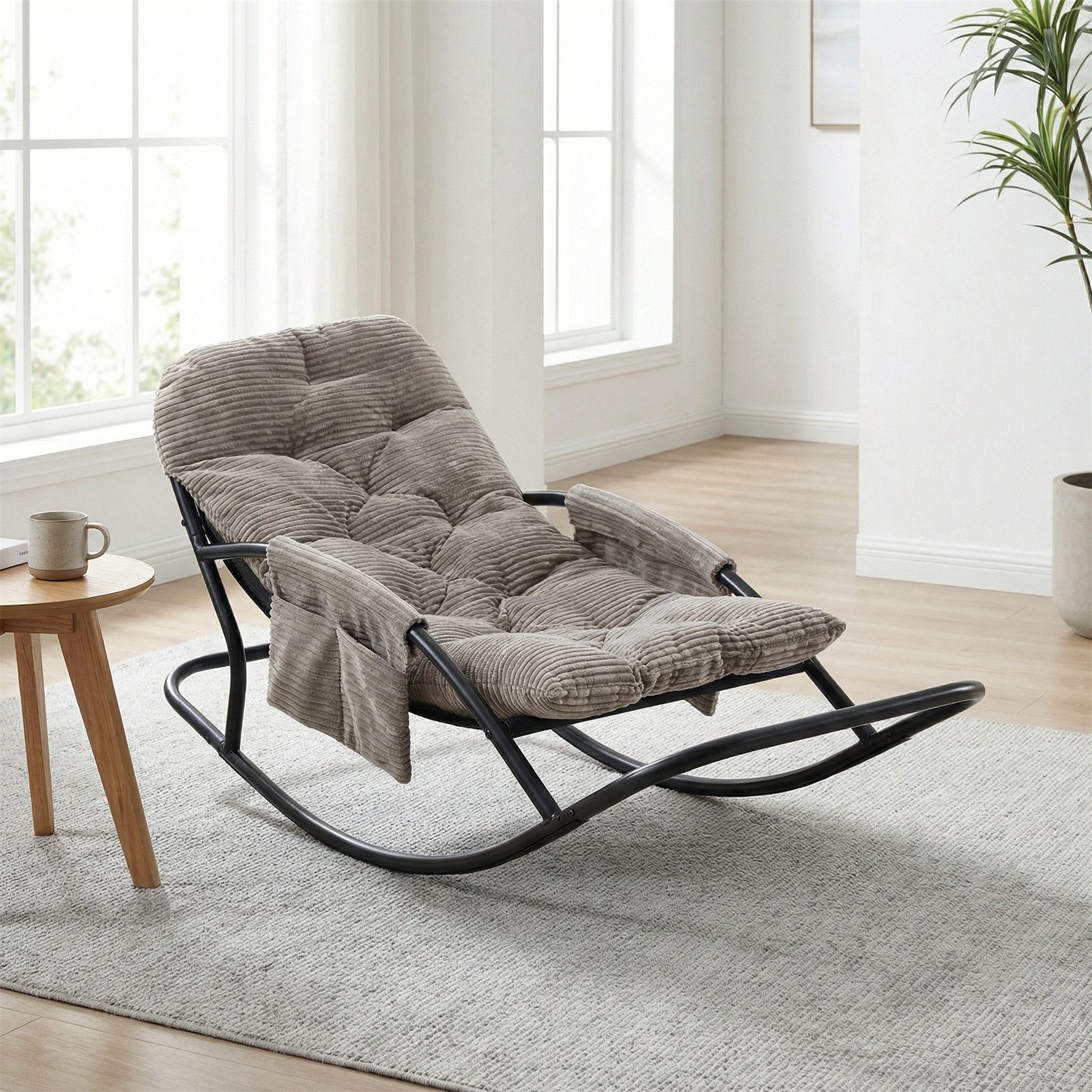 HomeMiYN Schaukelsessel Schaukelstuhl Schaukelsessel mit Kissen – Relaxsessel bis 120 kg