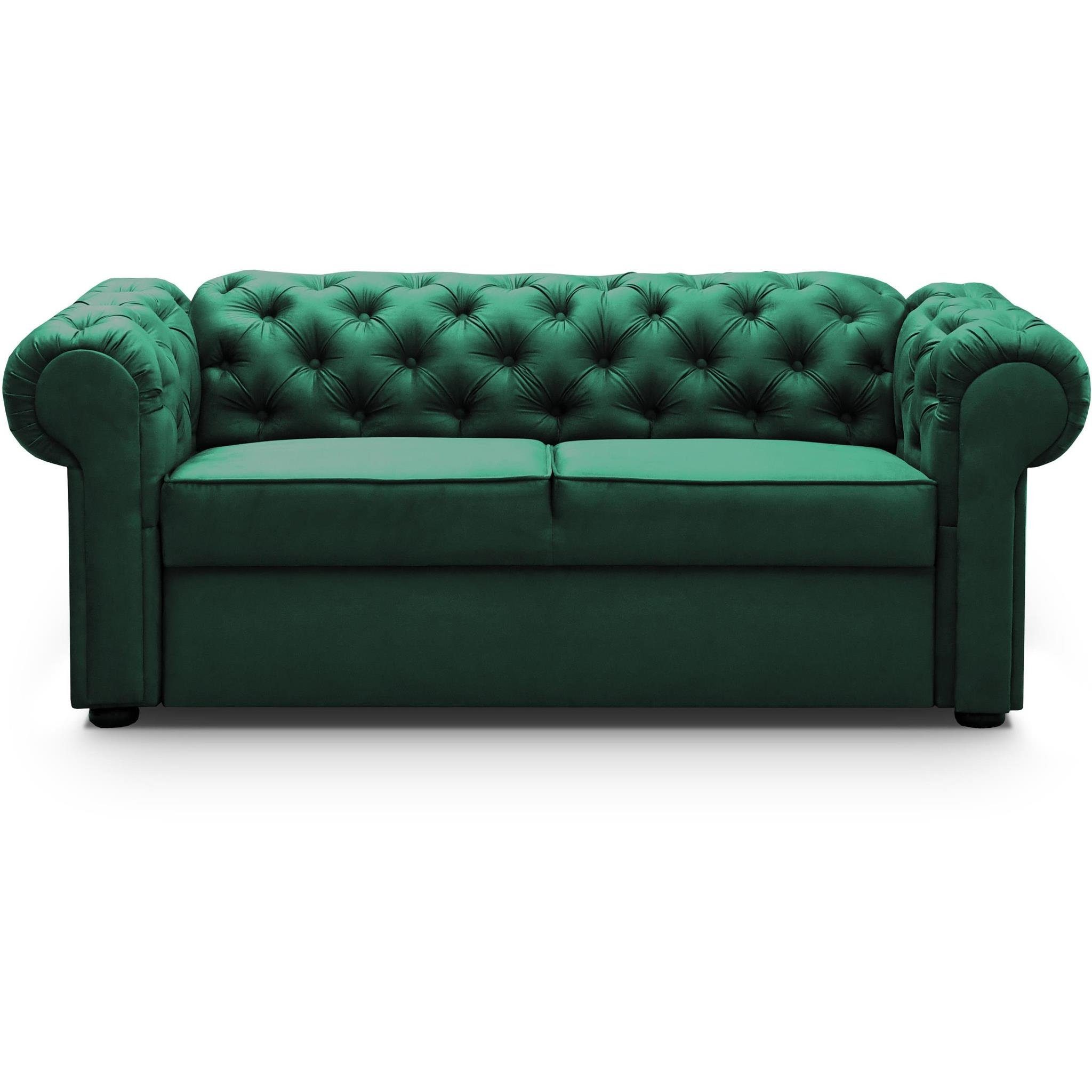 Grün Stil, Polstersofa Beautysofa im Sofa Velours, Chester, (kronos 19) Zweisitzer 2-Sitzer aus Chesterfield Wellenunterfederung inklusive Flasches