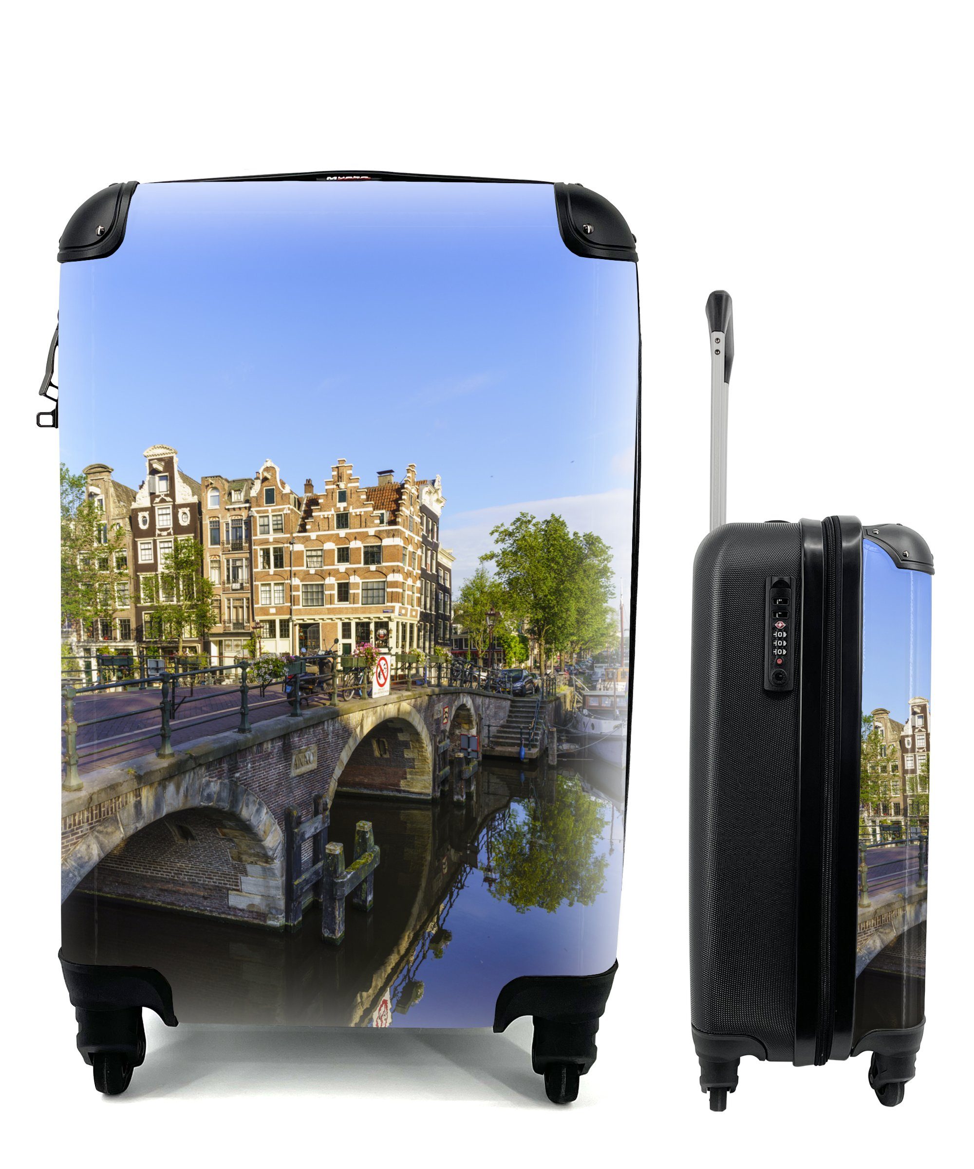 MuchoWow Handgepäckkoffer Eine Brücke in der Nähe der Brouwersgracht in Amsterdam in den, 4 Rollen, Reisetasche mit rollen, Handgepäck für Ferien, Trolley, Reisekoffer