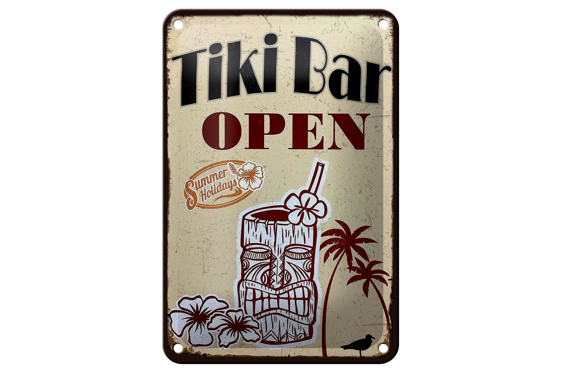 Femer GmbH Metallschild Reklame 12x18 cm Tiki Bar open, (1 St), gewölbte Oberfläche, abgerundete Ecken, umgeschlagene Kanten