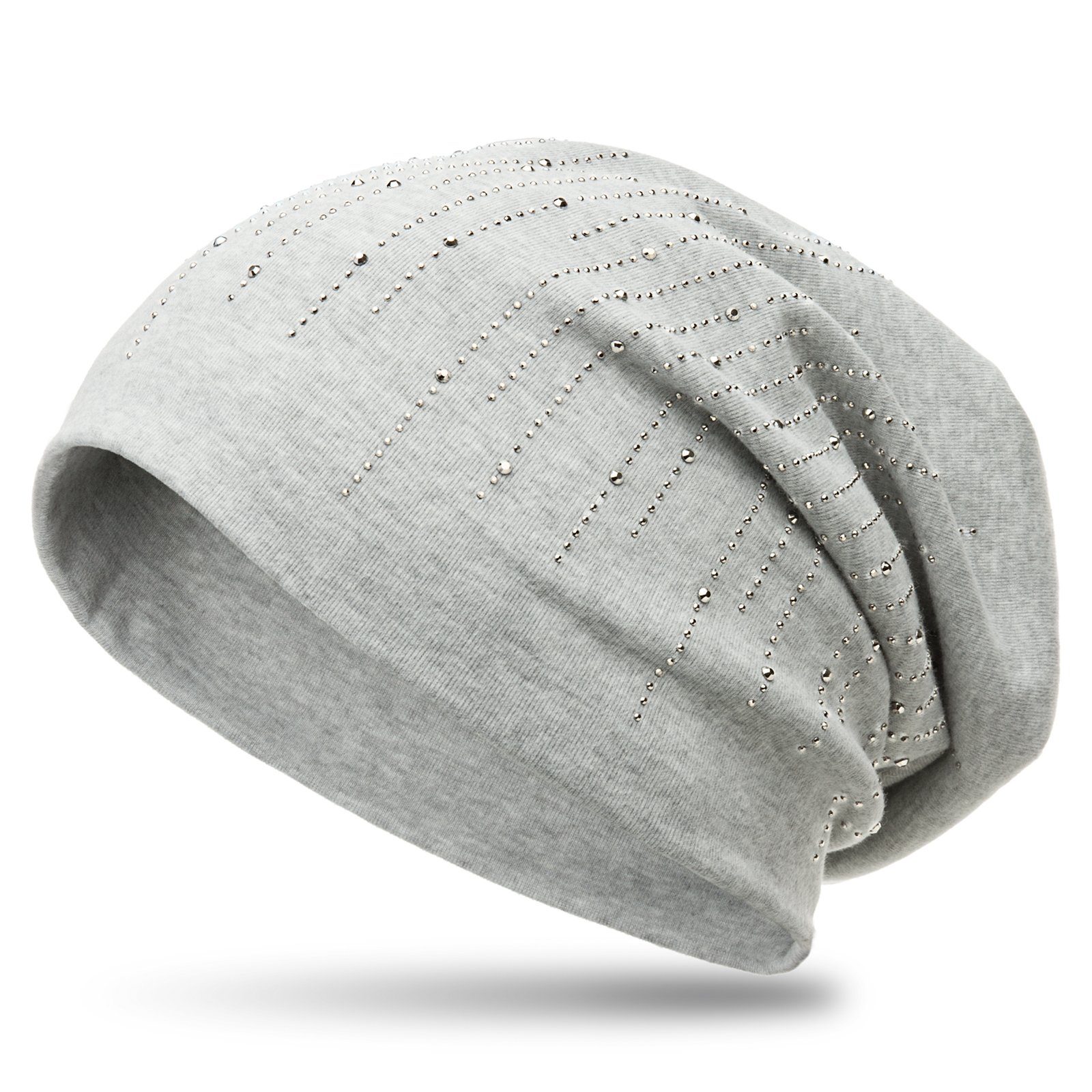 Caspar Beanie MU142 Beanie Mütze mit stylischen Strass Streifen und warmem Flanell Stoff hellgrau