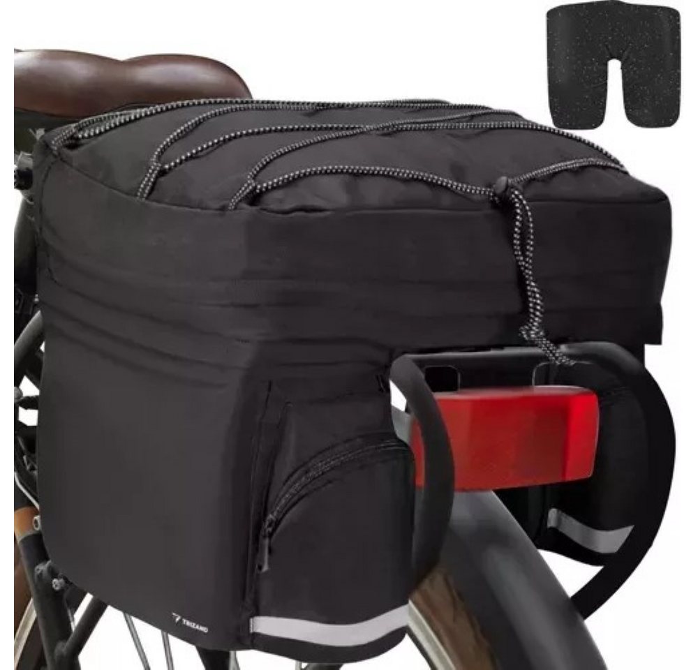 Trizand Gepäckträgertasche Fahrrad Gepäckträgertasche Wasserdicht 60L Schwarz Universal (Einzelne Gepäckträgertasche für Fahrräder mit Gepäckträger, 1 Gepäckträgertasche mit Regenhülle und universeller Befestigung), 60L Stauraum, wasserdicht, Regenhülle,