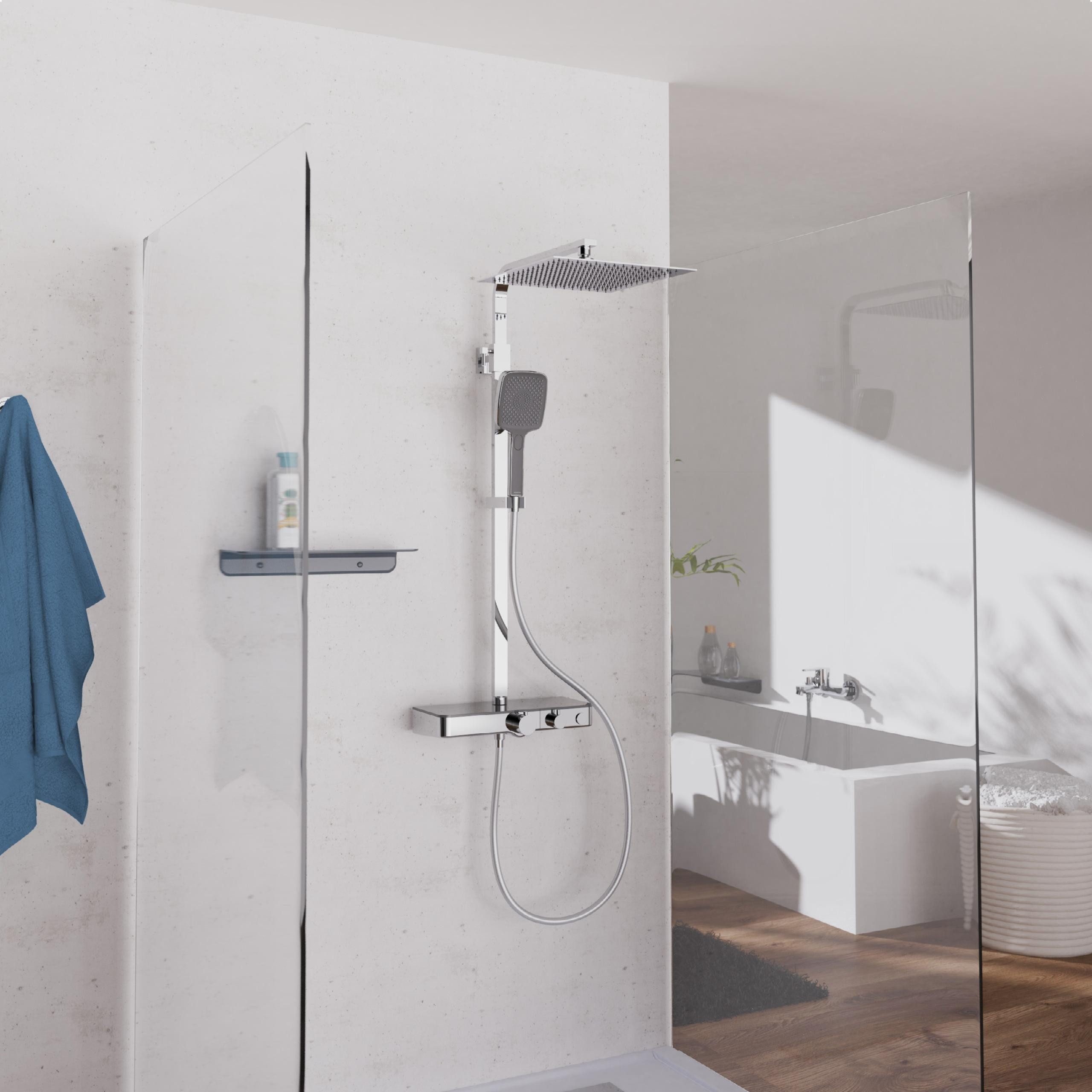 Schütte Brausegarnitur OCEAN, Höhe 120 cm, 3 Strahlart(en), Sicherheitssperre, höhenverstellb., inkl. Glasablage, Antikalk
