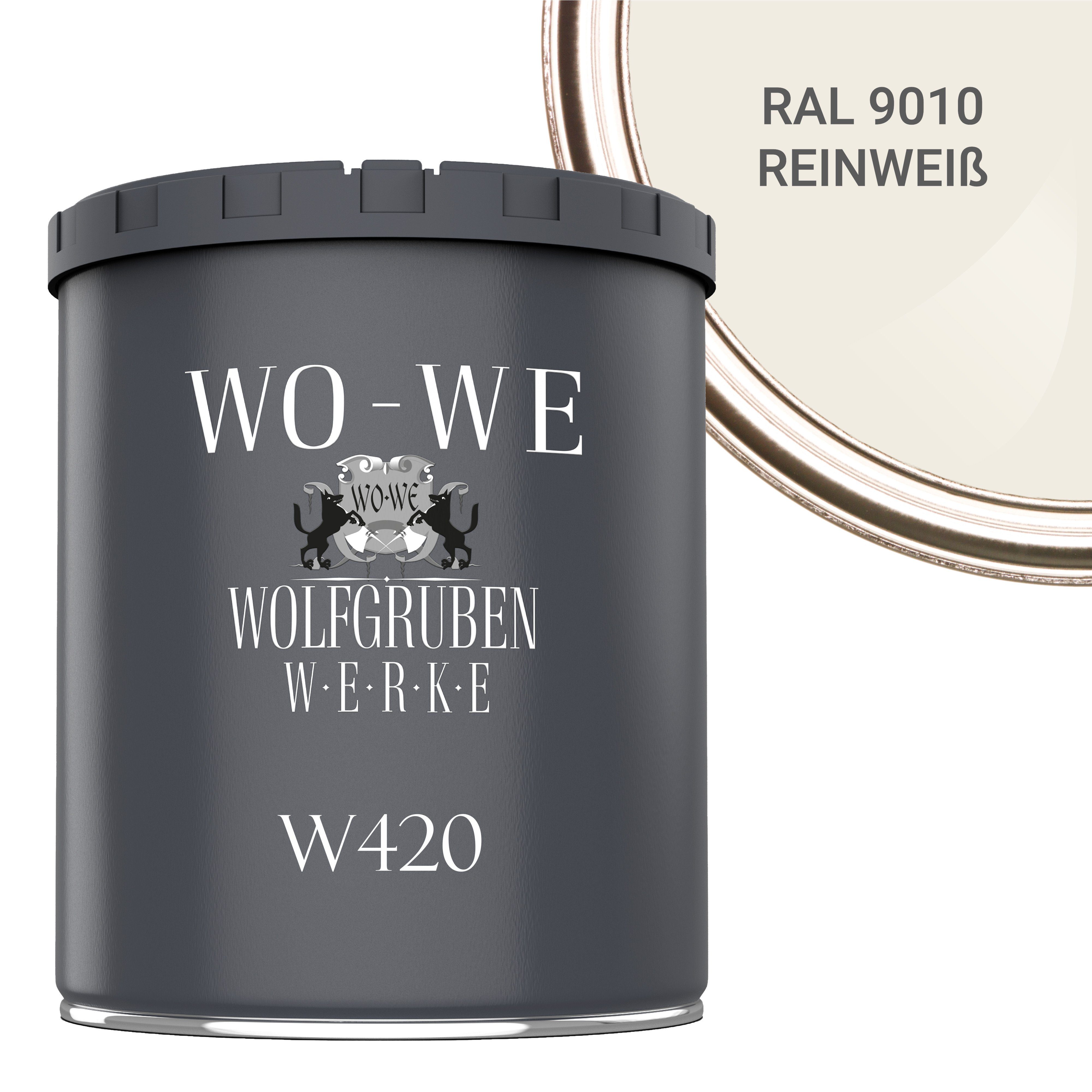 WO-WE Holzlack Holzfarbe Wetterschutzfarbe 9010 Wasserbasis 1-10L, RAL Reinweiss W420, Holzanstrich Seidenglänzend