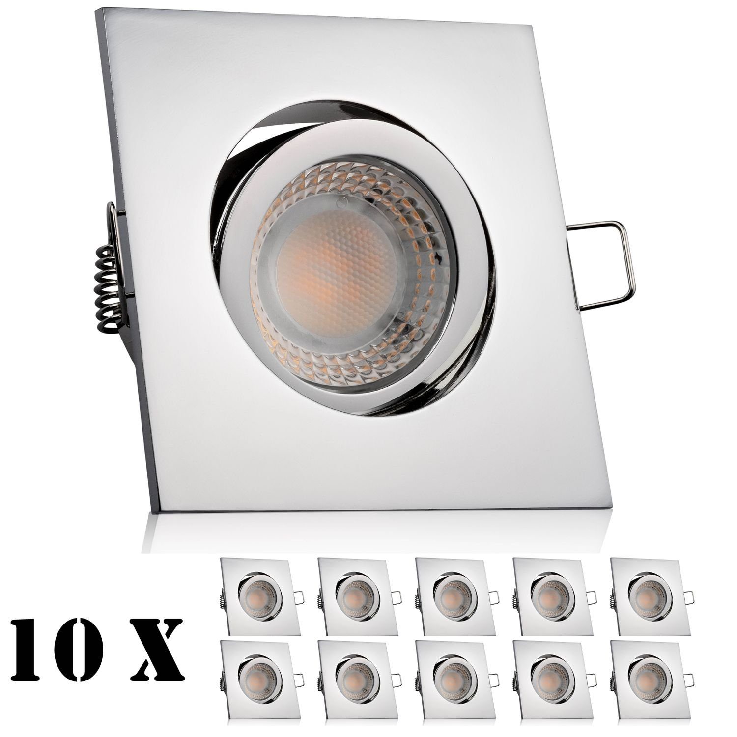 LEDANDO LED Einbaustrahler 10er LED Einbaustrahler Set extra flach in chrom mit 5W LED von LEDAND