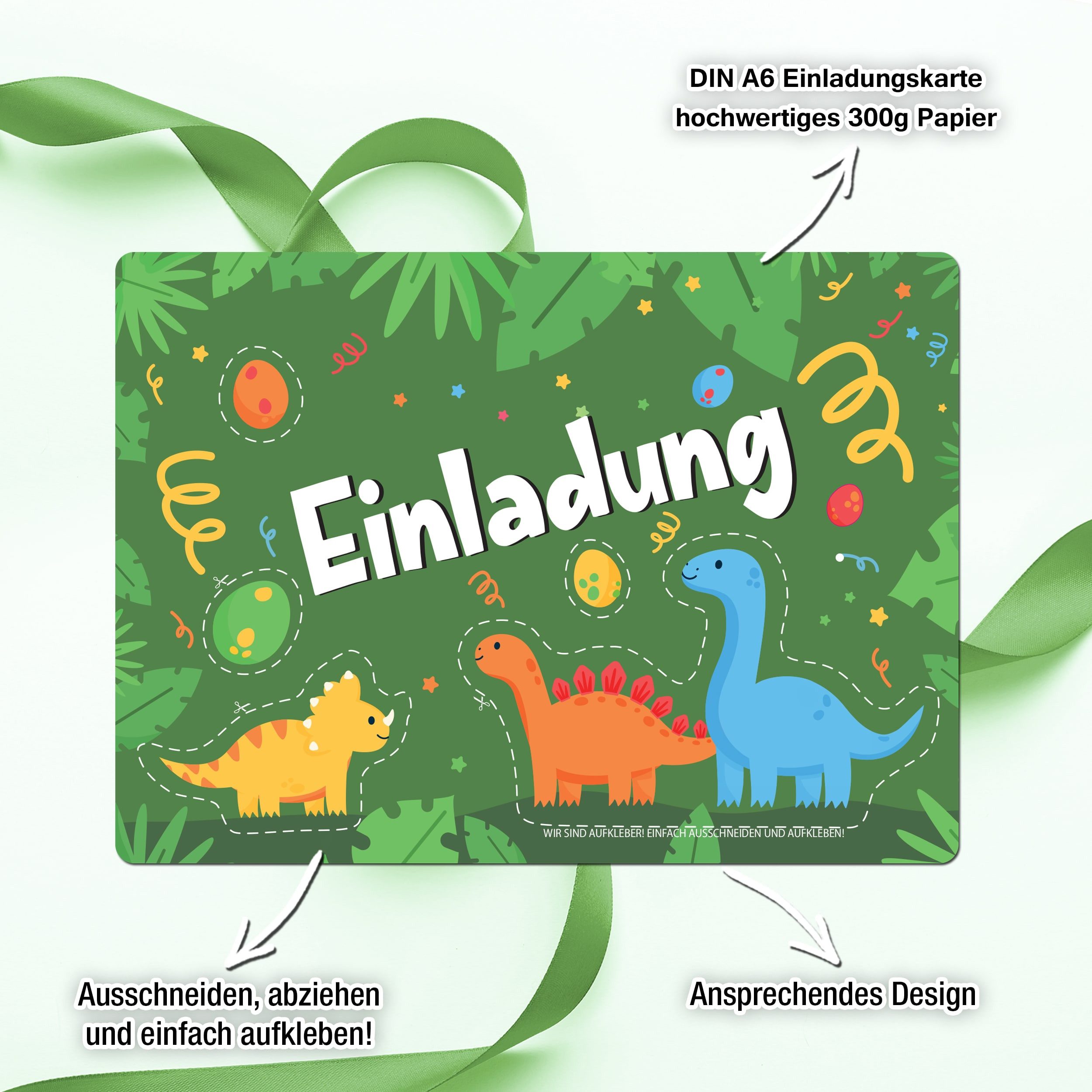 TOBJA Einladungskarten 12 Einladungskarten inkl. Umschläge - Dino Party, Partyeinladungen A6 (10,5 x 14,8 cm) Postkarten