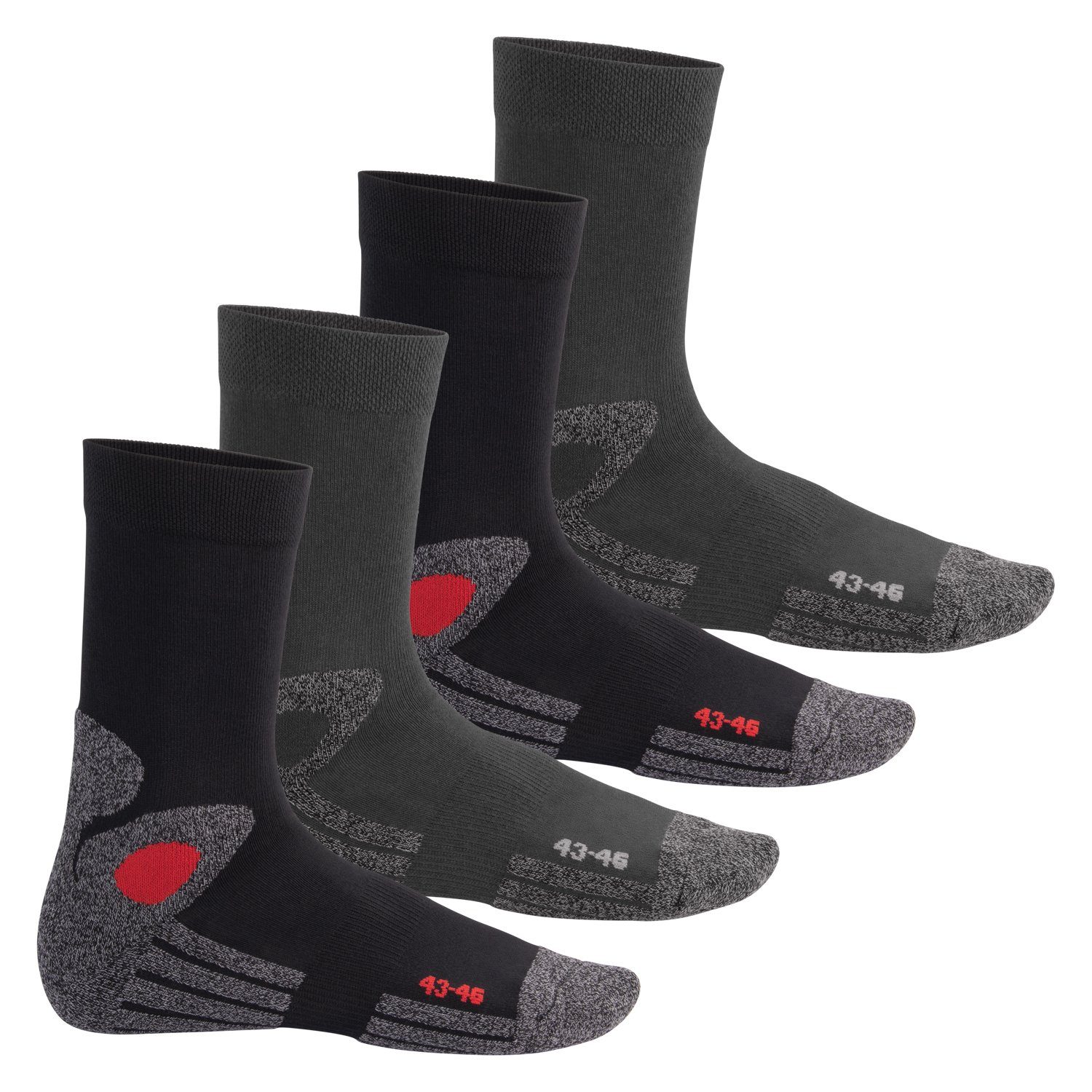 celodoro Arbeitssocken Trekking-Socken für Damen & Herren (4 Paar) mit Frotteesohle schwarz/grau