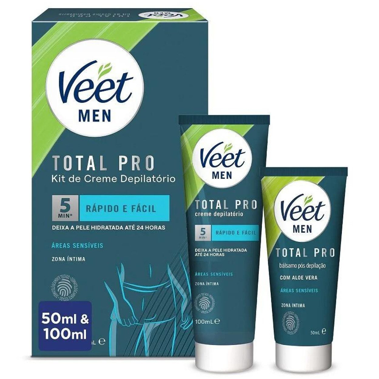 Veet Enthaarungscreme Veet Men Total Pro Intim-Haarentfernungsset 100 + 50 ml, Enthaarungsset, Enthaarungscreme 100 ml, Pflegebalsam 50 ml und Spatel, Mit Pflegebalsam zur Anwendung nach der Haarentfernung