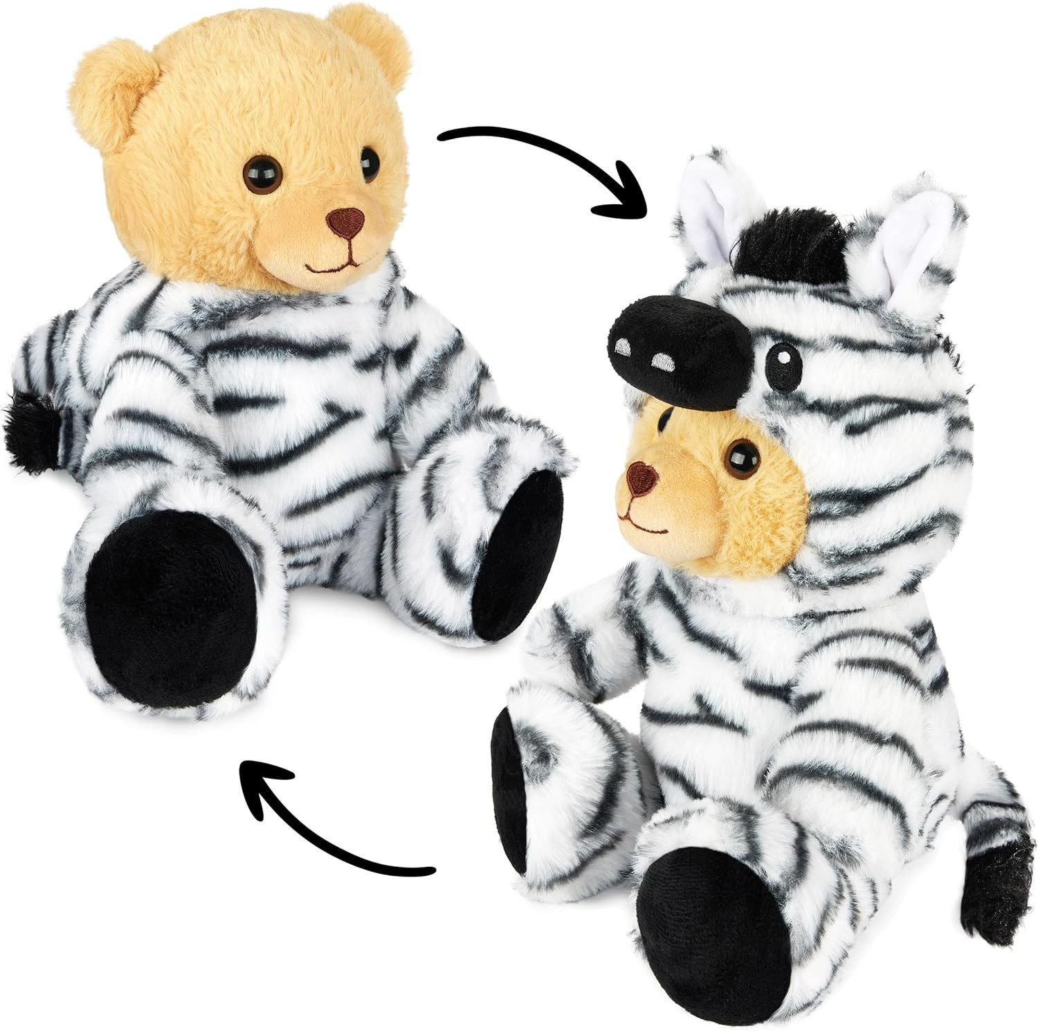BRUBIES Kuscheltier Teddy Zebra - 25 cm Teddybär im Zebrakostüm mit Kapuze (Schwarz und Weiß, 1-St), Plüschtier für kuschelige Abenteuer - Kuscheltier Geschenk für Kinder