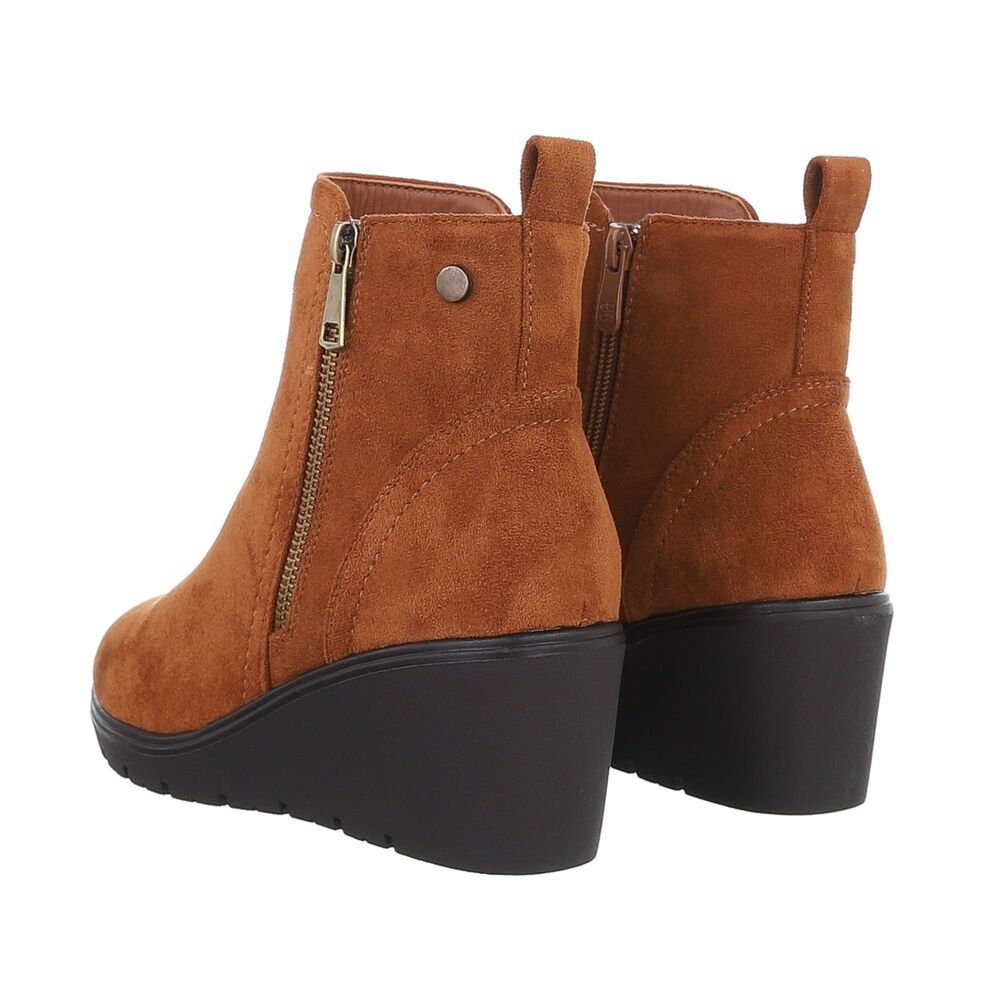 Ital-Design Damen Freizeit Keilstiefelette Keilabsatz/Wedge Keilstiefeletten in Camel