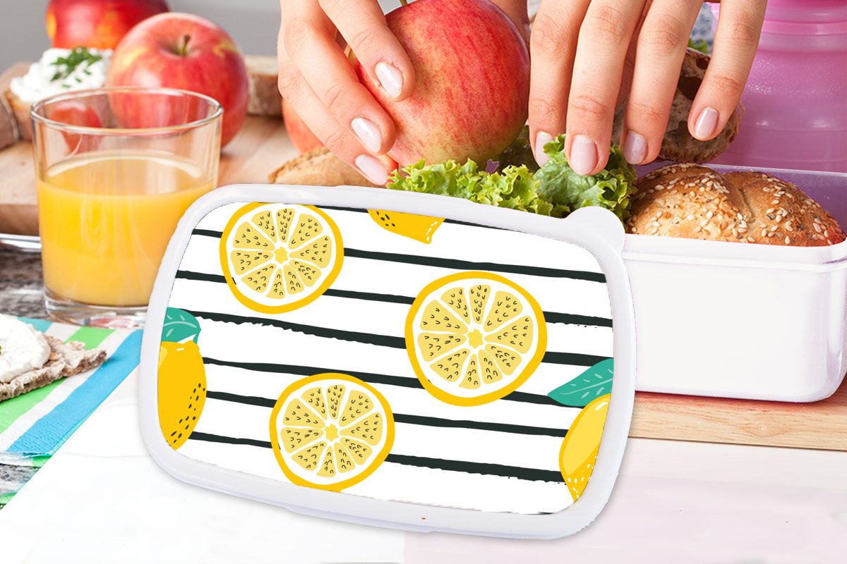 - MuchoWow Muster, Zitronen Erwachsene, Jungs und Sommer und Lunchbox Kinder weiß (2-tlg), für Brotbox Mädchen Brotdose, - für Kunststoff,