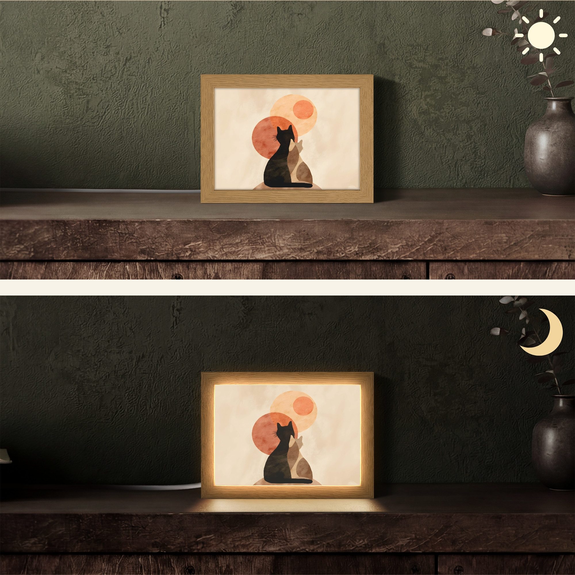 OnlyWow Tischleuchte Lightbox Katzen - Schwarz - Abstrakt - Kreise, Dimmbar, Farbwechsel, LED, Warmweiß, Kaltweiß, Neutralweiß Einstellbar, Tischlampe, Schreibt – Bild 2 von 5