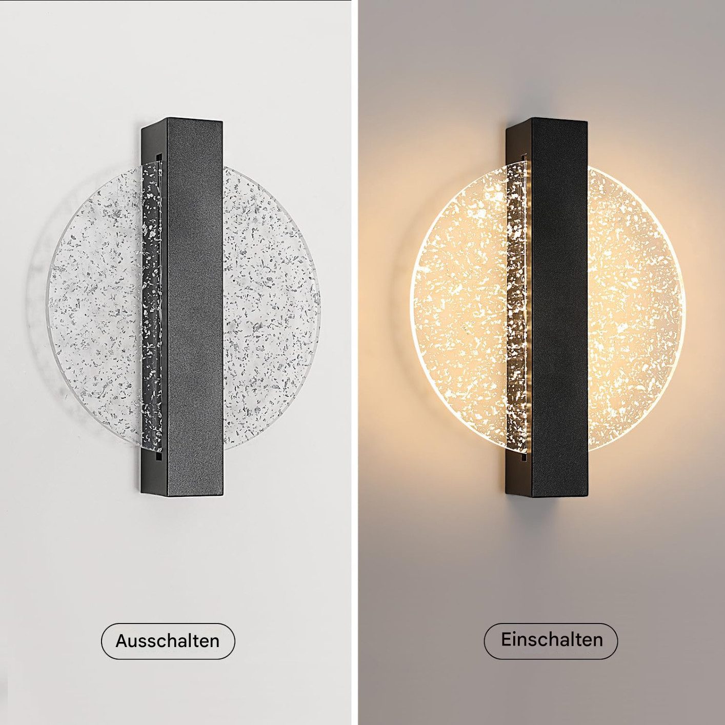 Riserva LED Wandleuchte LED Wandleuchte Innen Schwarz 12W Rund 3000K für Flur, LED wechselbar, Schlichter Stil, einfache Installation, ohne Leuchtmittel