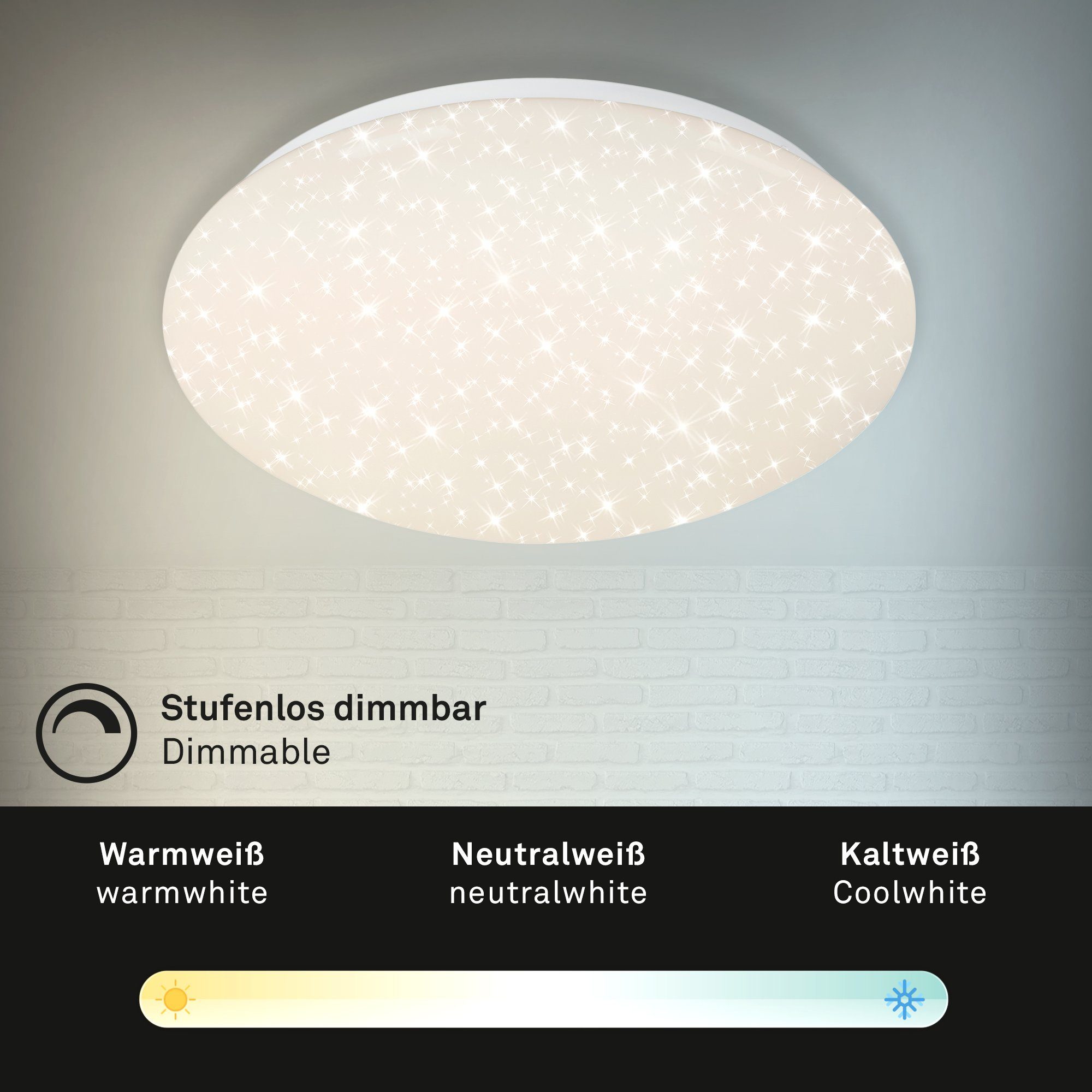 CCT dimmbar, Deckenleuchte 3373-016, Briloner Leuchten fest verbaut, LED Kaltweiß, Fernbedienung, Tageslichtweiß, LED Memory, Neutralweiß, Warmweiß, weiß