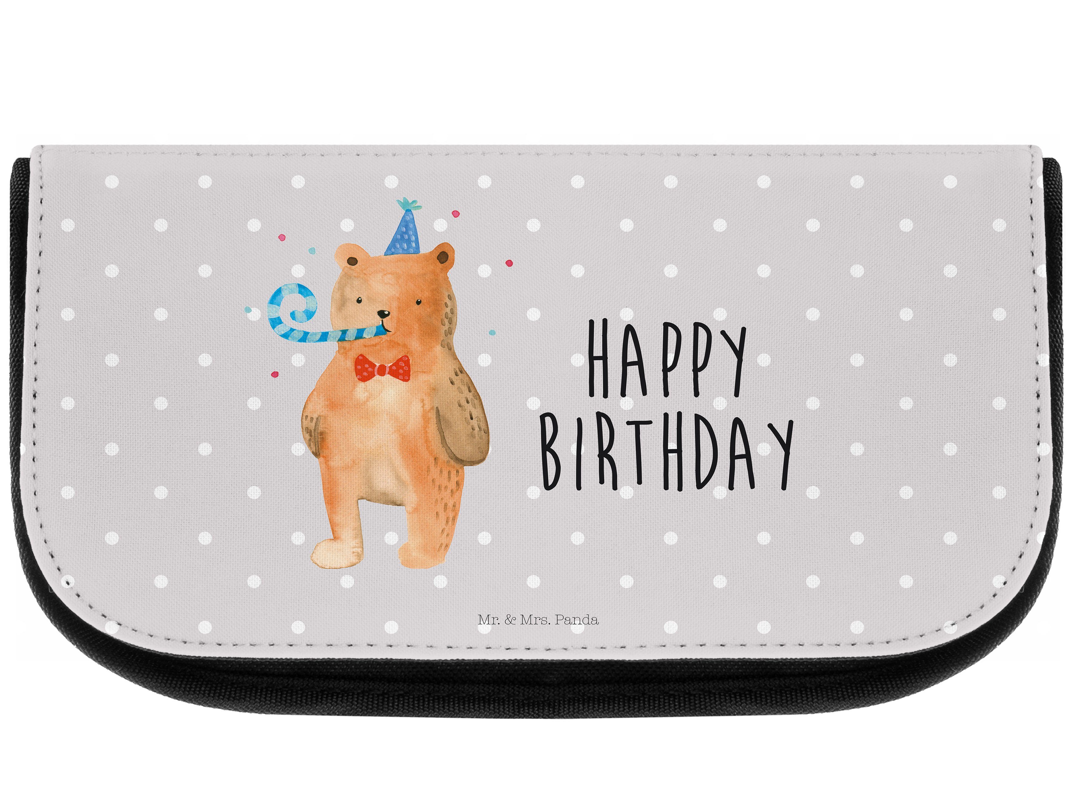 Mr. & Mrs. Panda Kosmetiktasche Pastell Birthday, Birthday Bär Grau Teddy, Alles - - Geschenk, Happy (1-tlg)