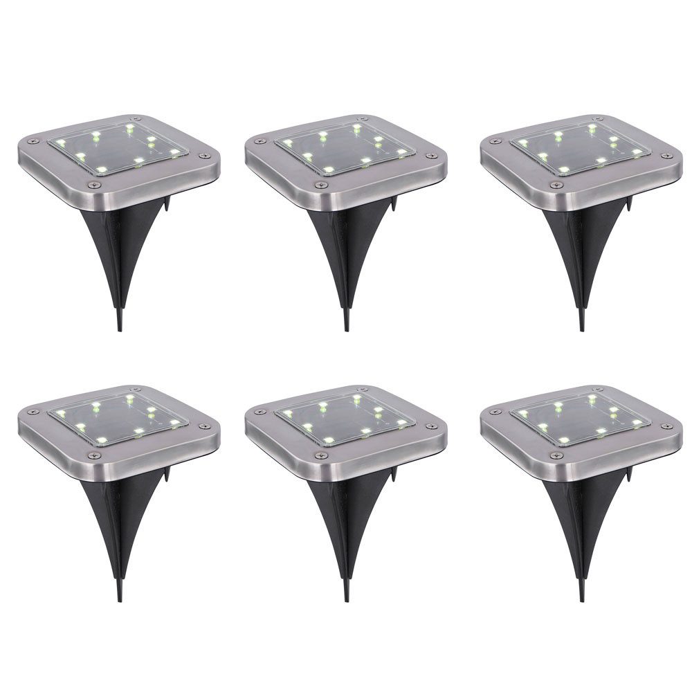 GLOBO LIGHTING LED Solarleuchte, LED-Leuchtmittel fest verbaut, Kaltweiß, Tageslichtweiß, 6x Solarlampe Solarleuchte Bodenleuchte LED Außen Wegeleuchte