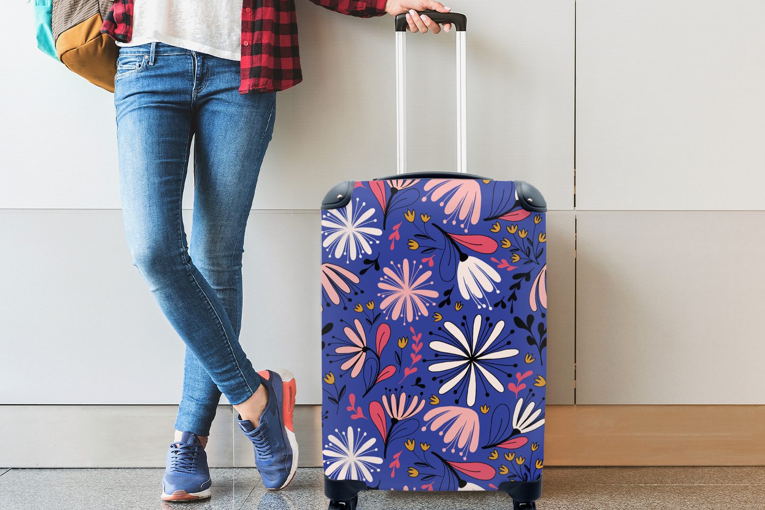 MuchoWow Handgepäckkoffer Handgepäck mit Ferien, Rollen, 4 für - Reisetasche Muster Trolley, Abstrakt Blumen, rollen, Reisekoffer 