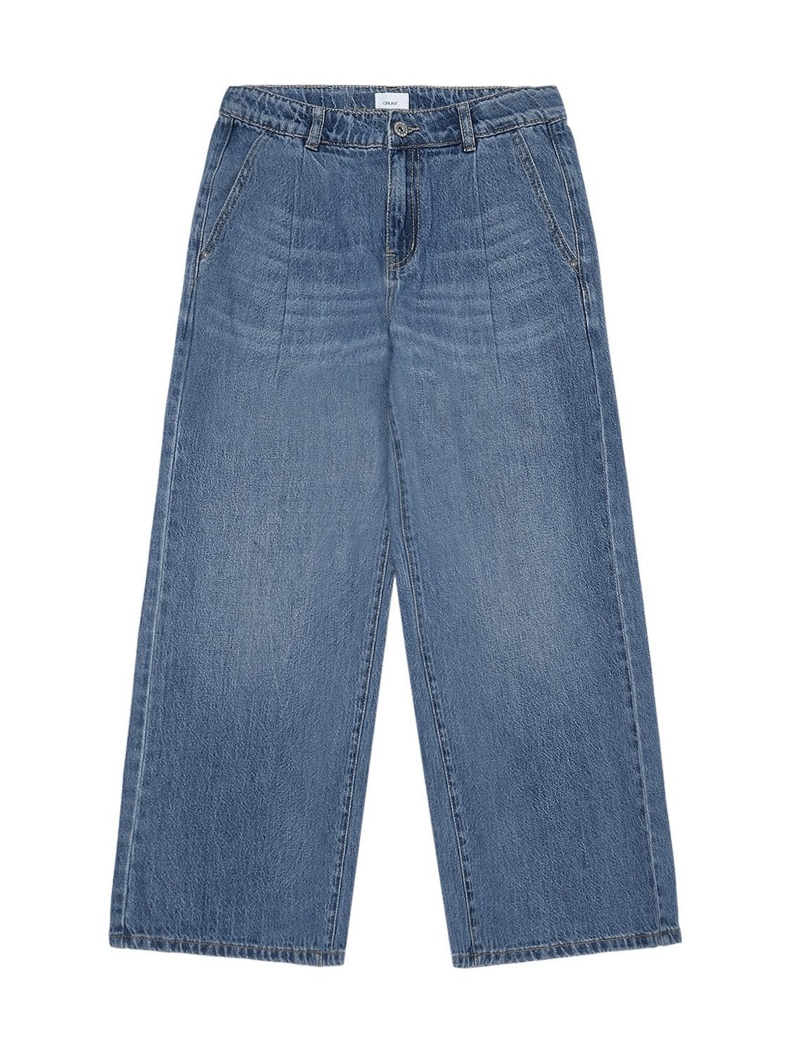 GRUNT Gerade Jeans GRPlaty Pleat Blue Denim (1-tlg) Trendige Mädchen-Jeans im modernen Wide-Leg-Schnitt