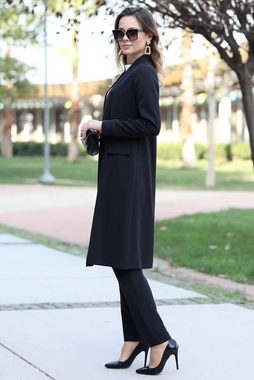 Modavitrini Hosenanzug Zweiteiler Damen Anzug Langarm Longblazer mit Hose Modest Fashion (Anzug Set) Offene Front ohne Verschluss