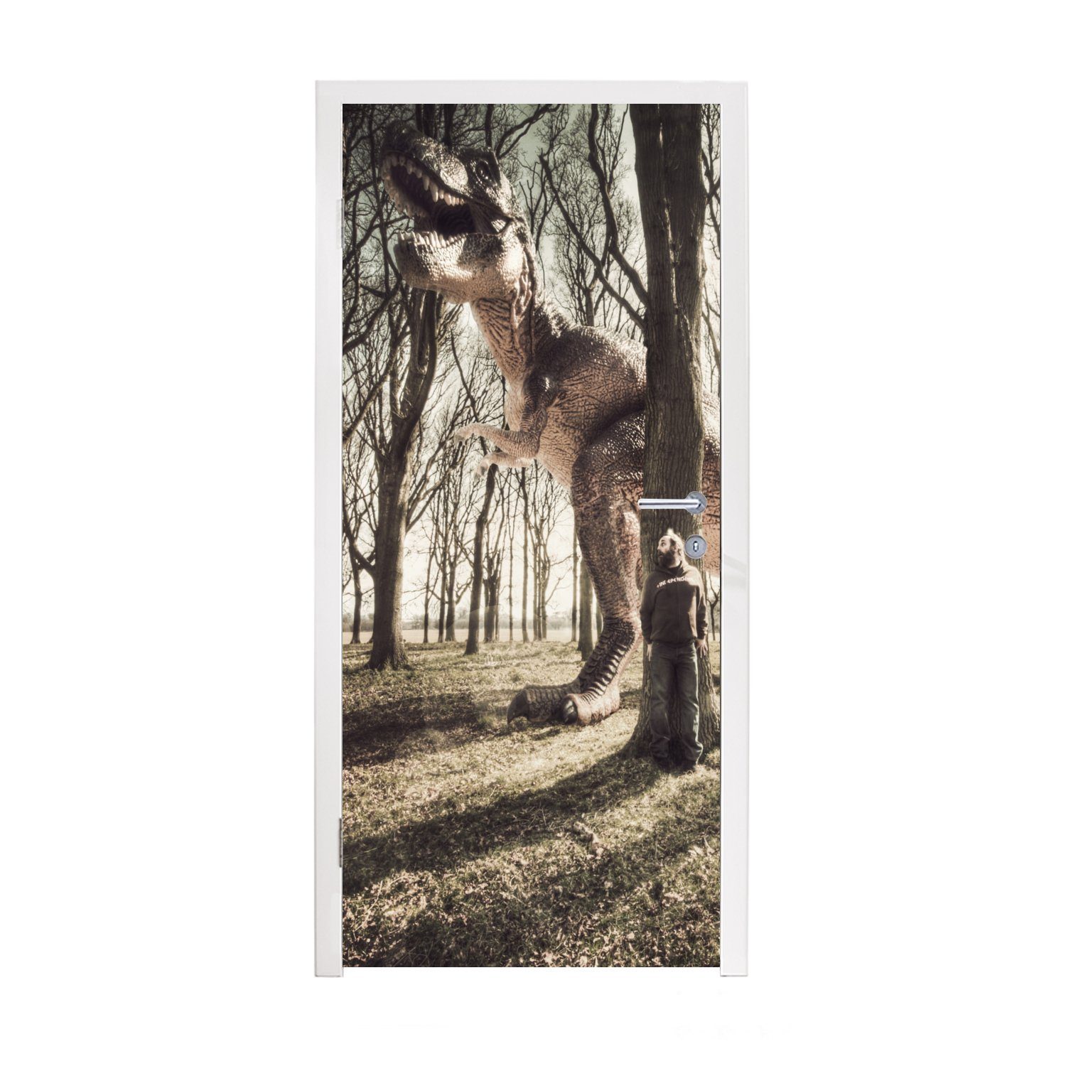 MuchoWow Türtapete Dinosaurier - Wald - Baum, Matt, bedruckt, (1 St), Fototapete für Tür, Türaufkleber, 75x205 cm