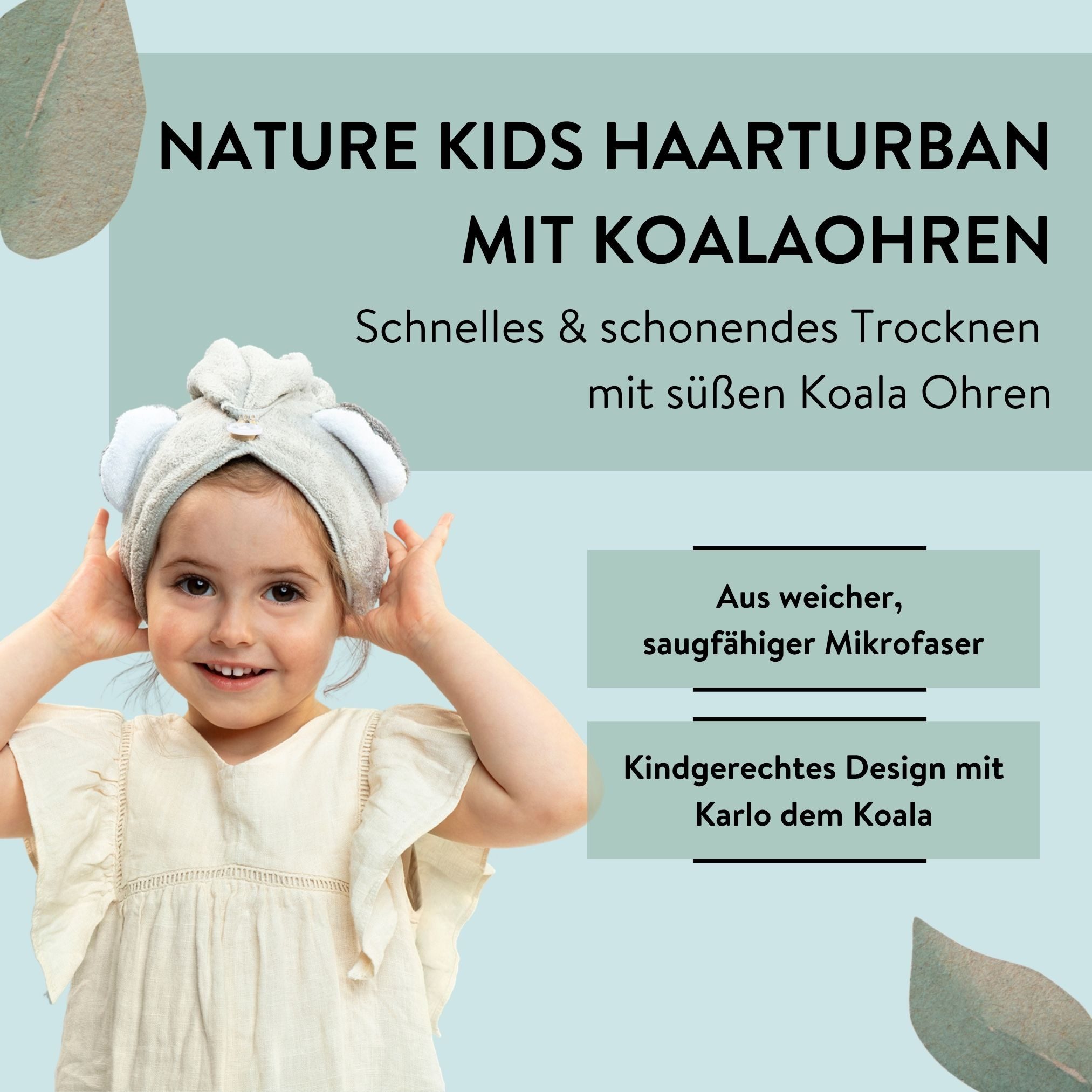 PARSA Beauty Turban Nature Kids Haarturban Koala aus saugstarkem Material f?r Kinder