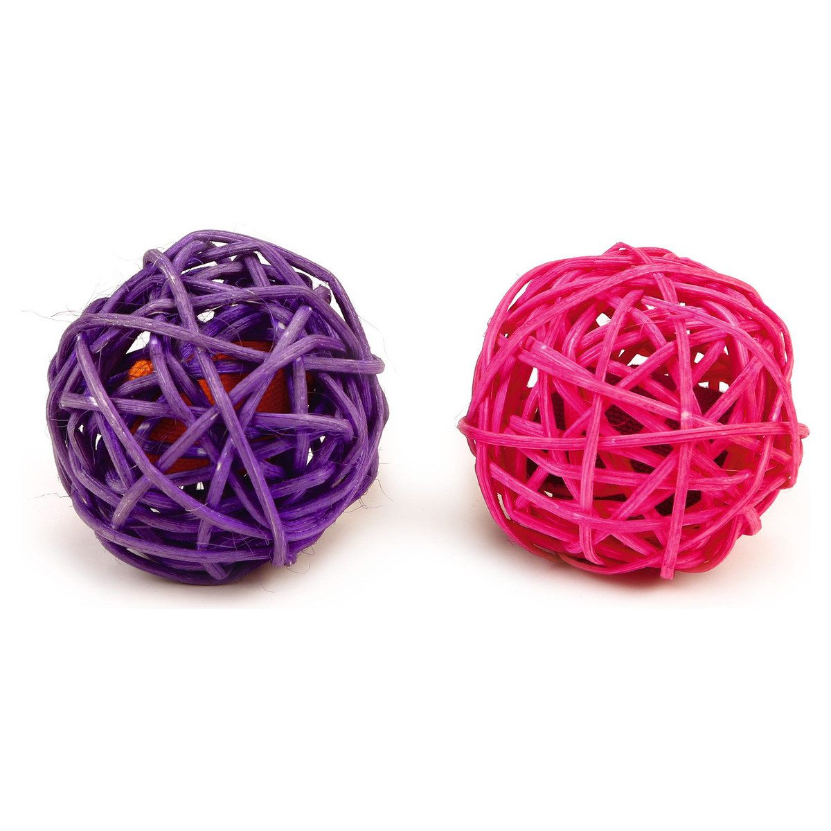 Tierball Katzenspielzeug Rattan Ball mit Katzenminze lila/rosa - 2 Stück