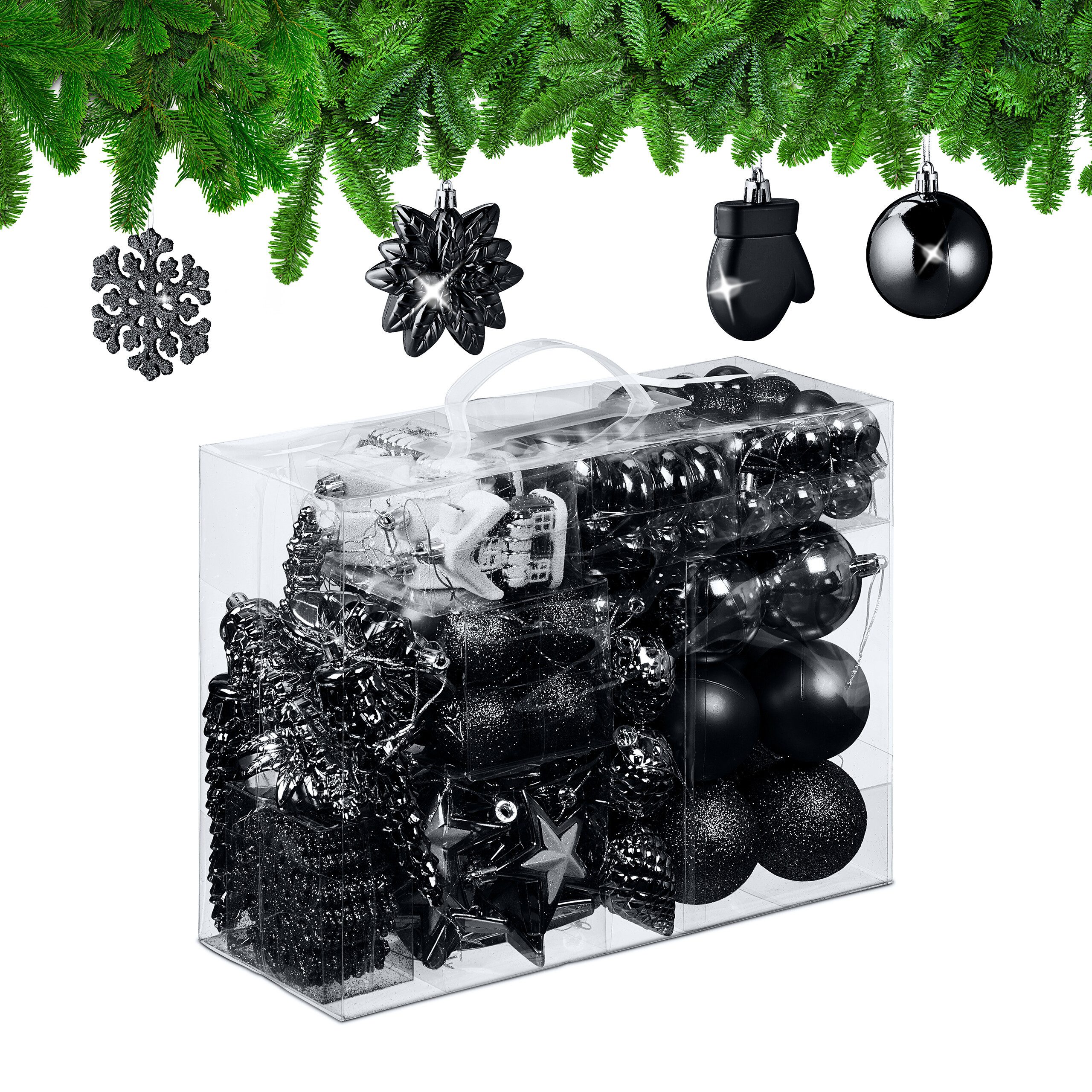 relaxdays Weihnachtsbaumkugel Новогодние шары im 100er Set (100 St), schwarz