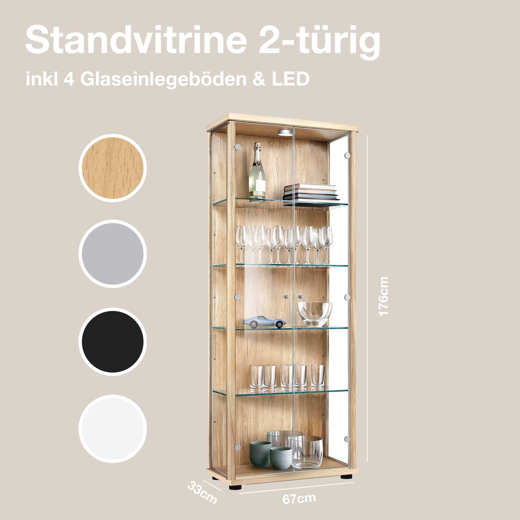 K-Möbel Glasvitrine C1019 (Glasvitrine (176x67x33 cm) günstig online kaufen