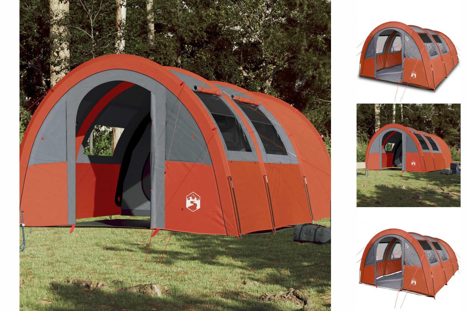 vidaXL Vorzelt Campingzelt 4 Personen Grau Orange 483x340x193 cm 185T Taft