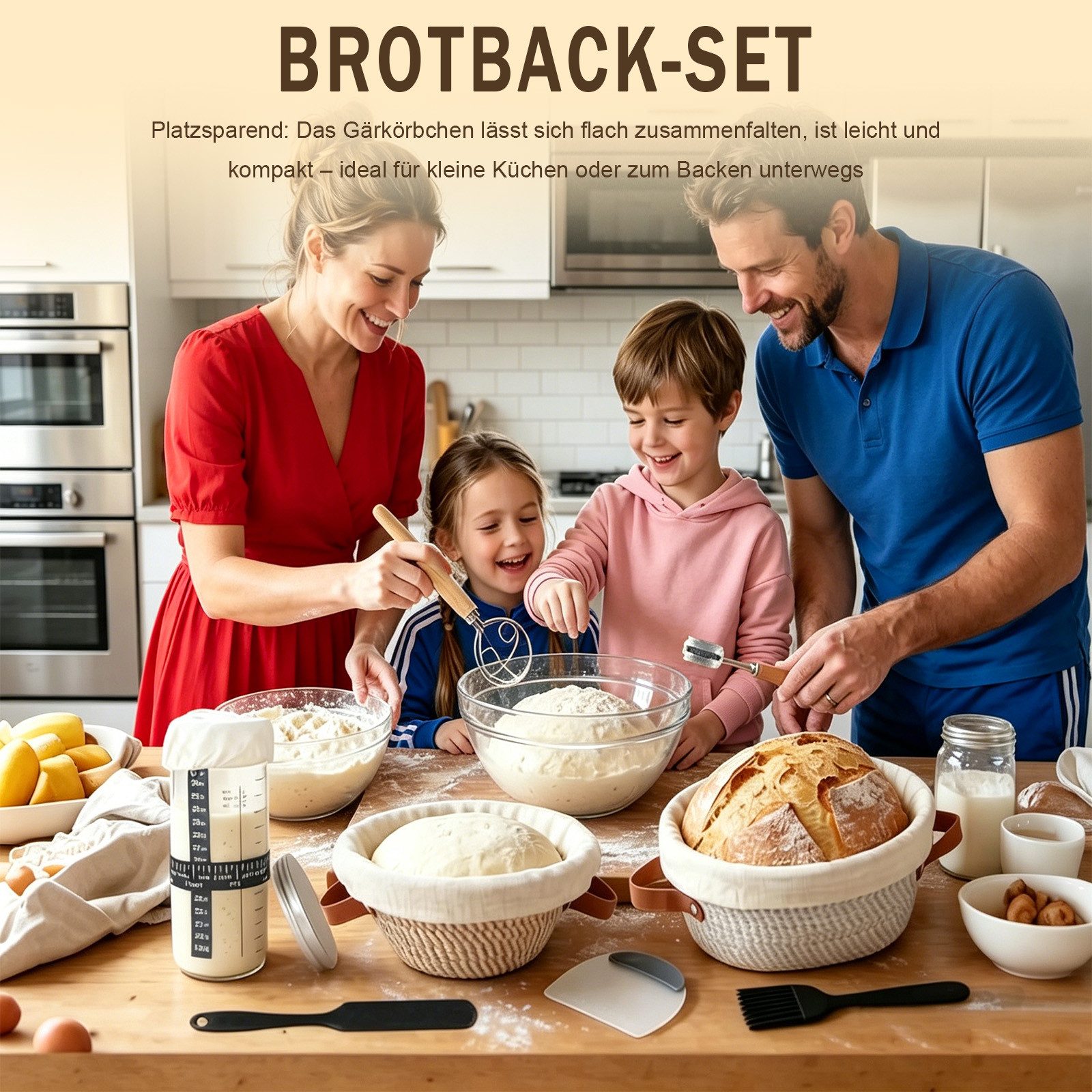 AKKEE Gärkorb 21-teilig Sauerteig-Starter-Set mit Liner Gärkörbchen für Brotteig, Komplettset zum Brotbacken für Anfänger und erfahrene Hobbybäcker