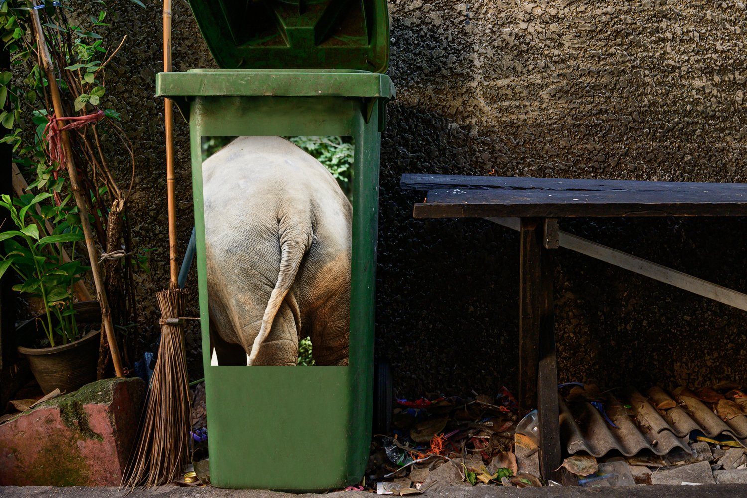 MuchoWow Wandsticker Elefant - Mülleimer-aufkleber, Container, Grau Sticker, St), Abfalbehälter - Tiere Natur Mülltonne, - (1