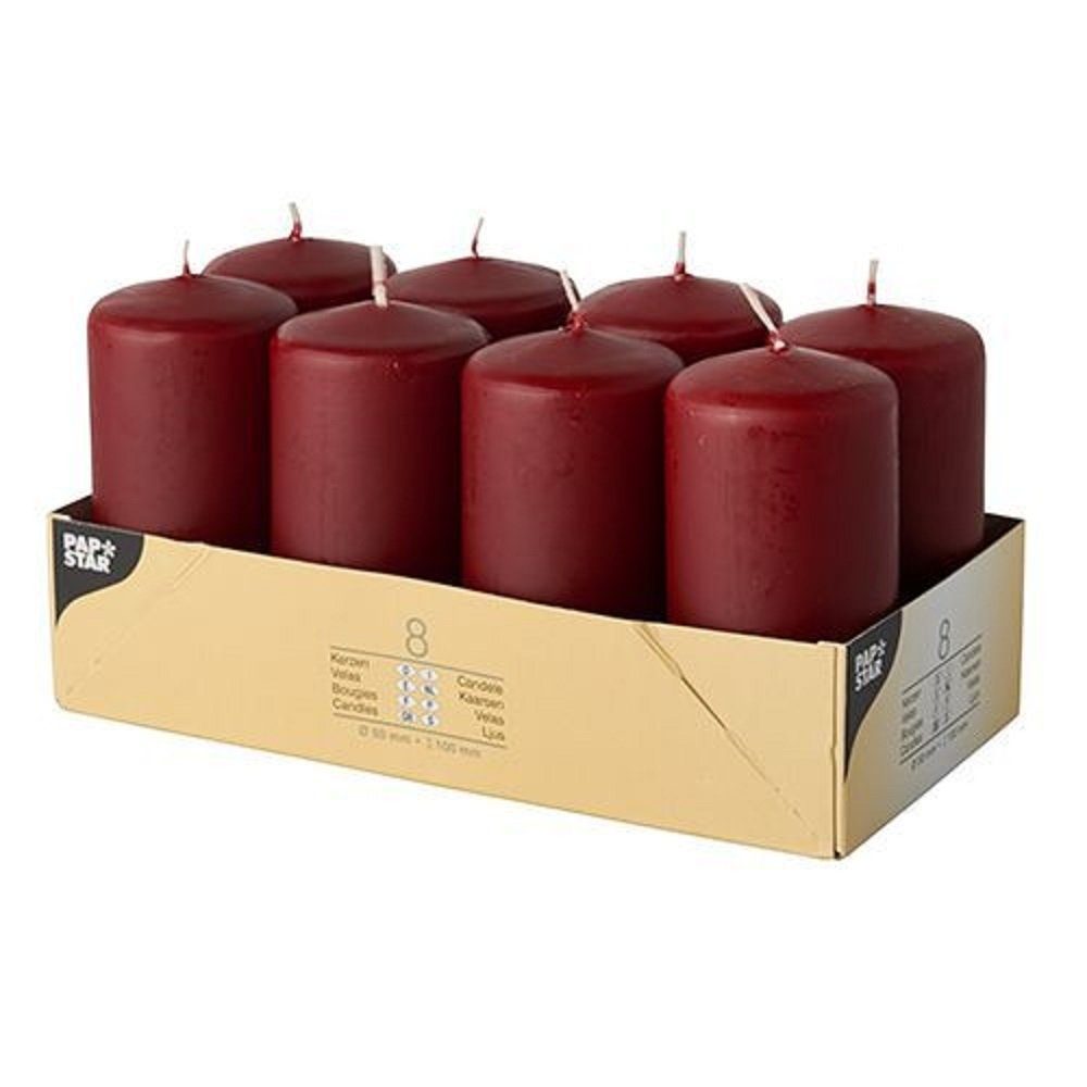 (Stumpenkerzen, PAPSTAR 8er Stumpenkerzen - 8 5x10cm Stumpenkerze GmbH bordeaux Pack)