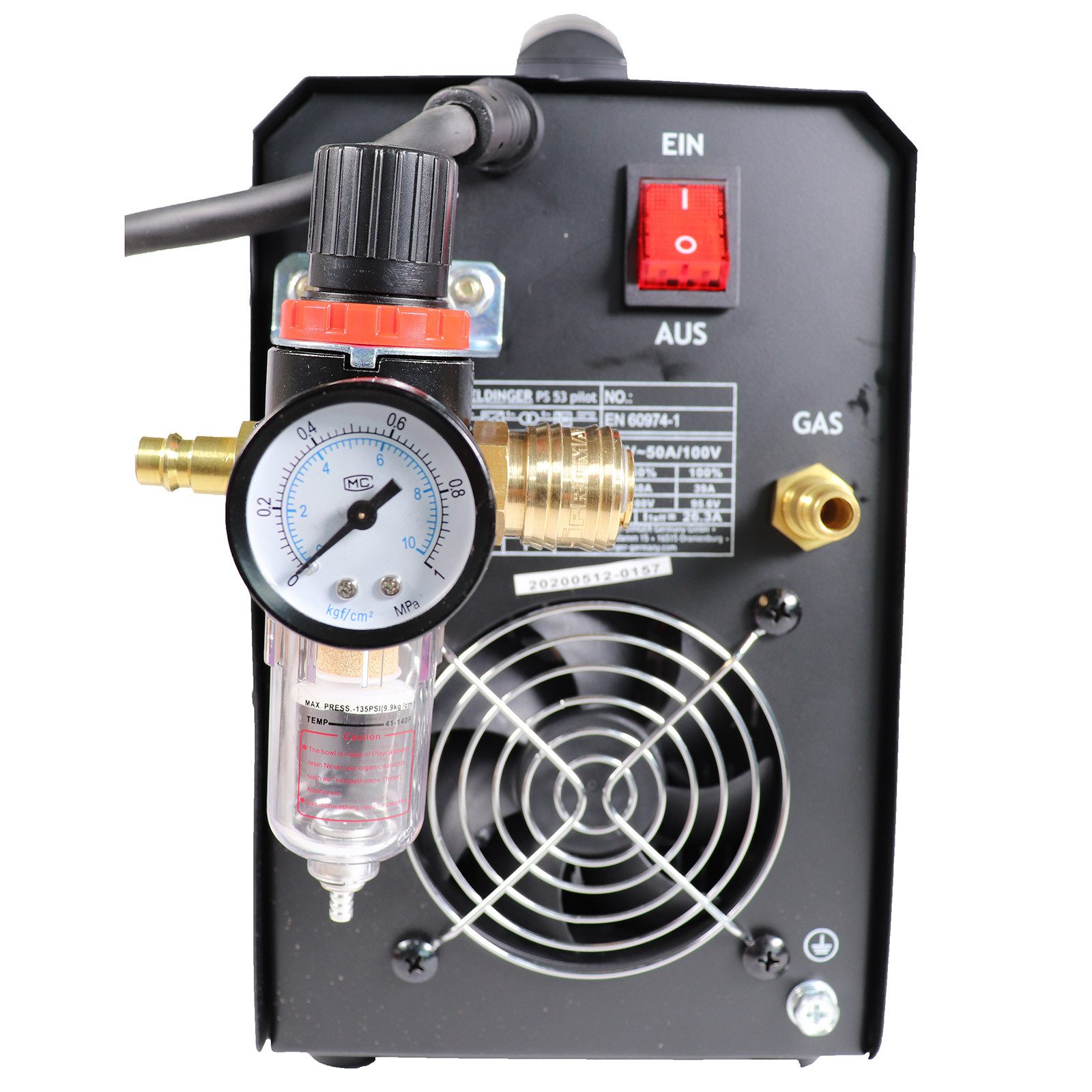 WELDINGER Plasmaschneidegerät Plasmaschneider PS53 pilot Pilotlichtbogen Druckregler 50 A bis 15 mm, 23 - 50 A, 4-tlg., Pilotlichtbogen, einfaches Bedienkonzept, Brenner mit Führung